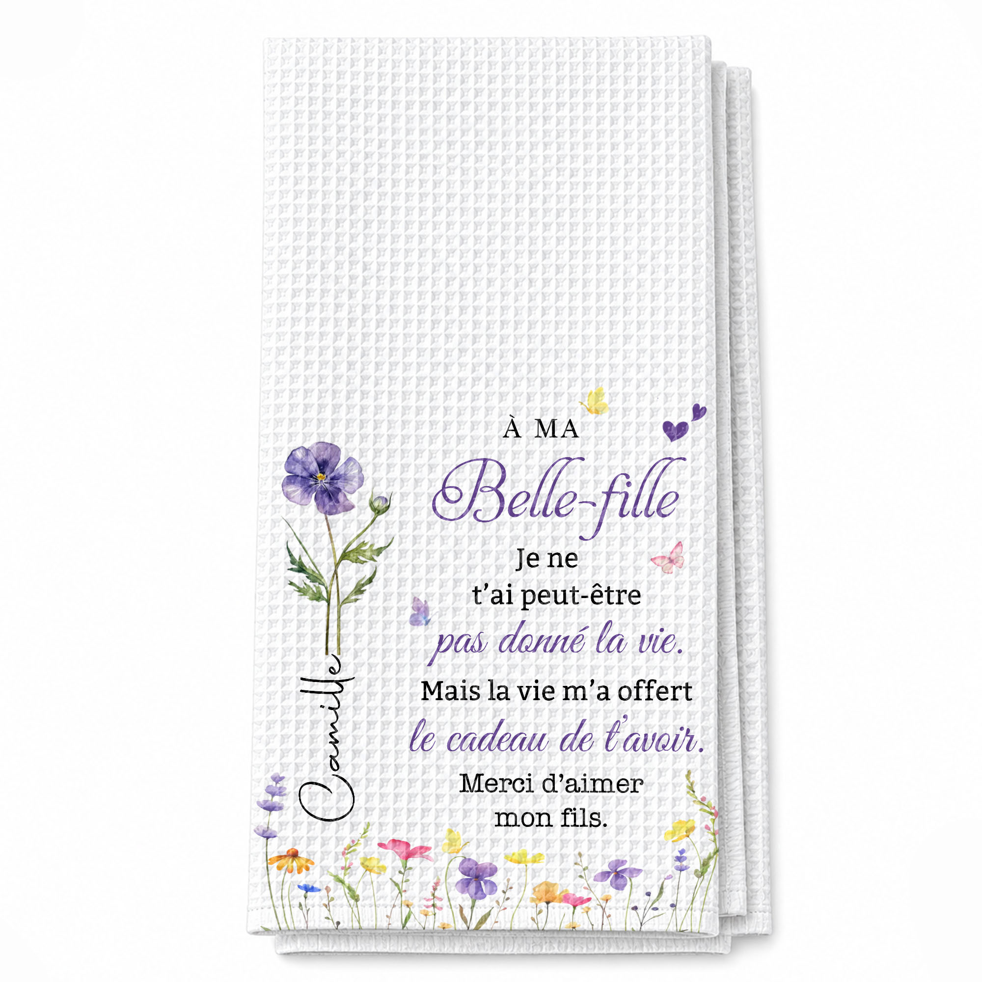 Personalized Kitchen Towel Gift for Daughter-in-Law with Flowers Kitchen Towel GradoCreations