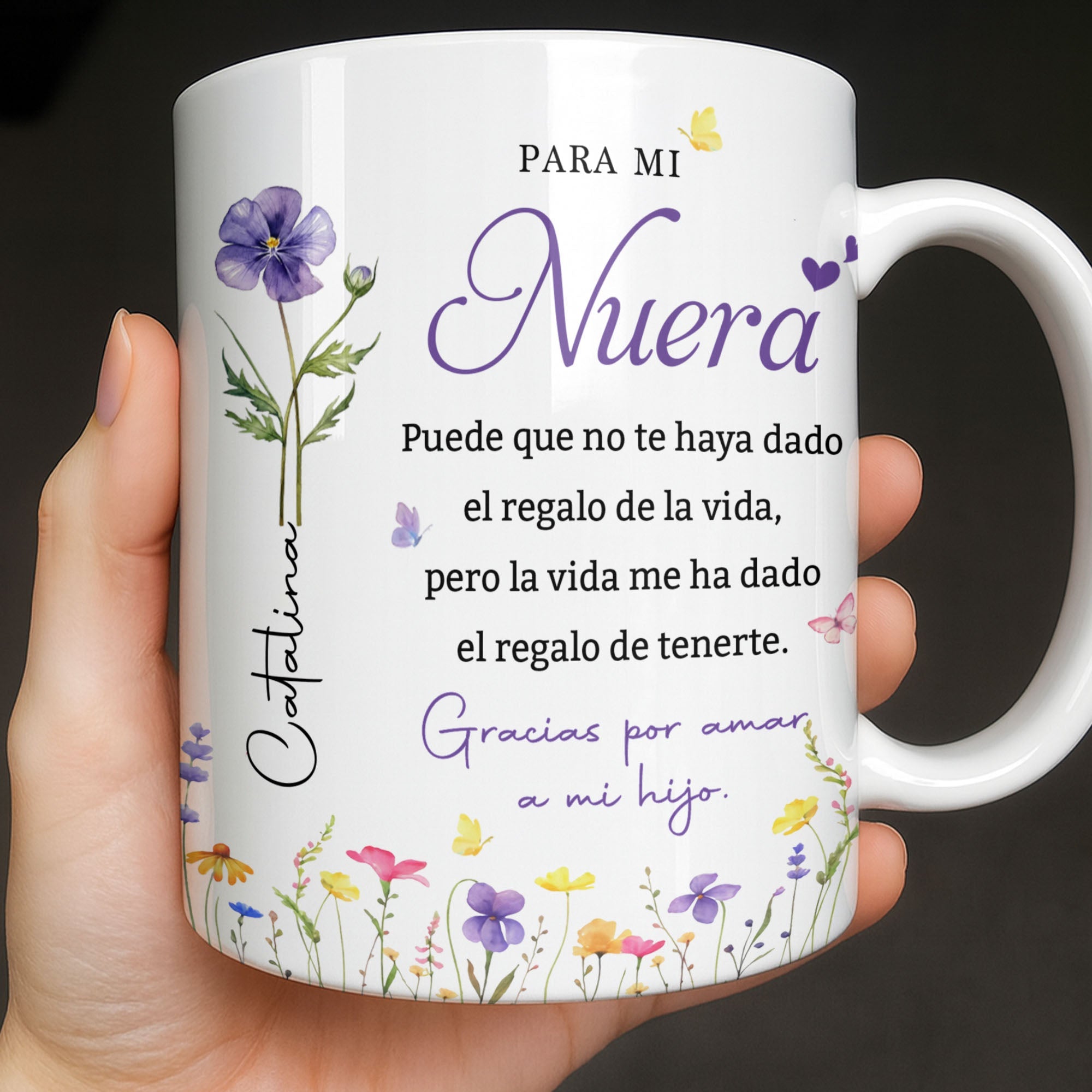 Personalized Birth Month Flower Mug Custom Gift for Daughter-in-Law Edge-to-edge Mug GradoCreations