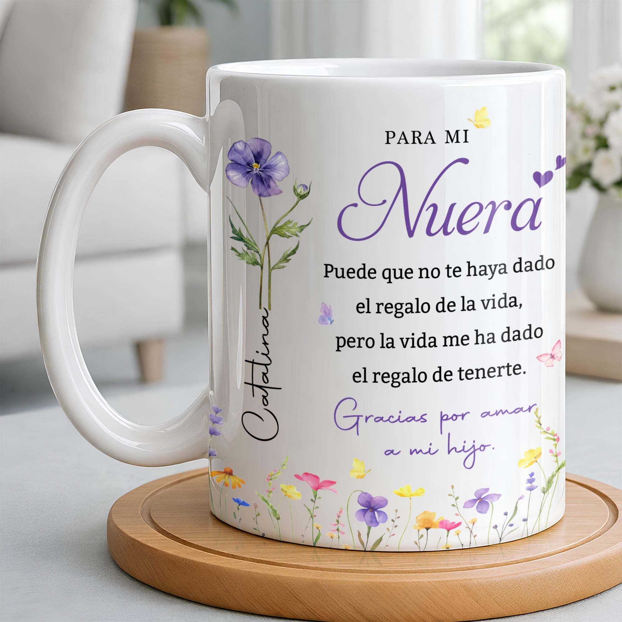 Personalized Birth Month Flower Mug Custom Gift for Daughter-in-Law Edge-to-edge Mug GradoCreations