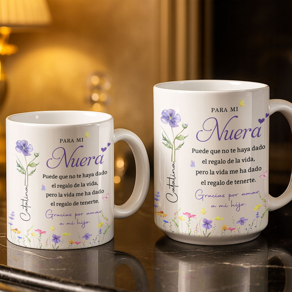 Personalized Birth Month Flower Mug Custom Gift for Daughter-in-Law Edge-to-edge Mug GradoCreations