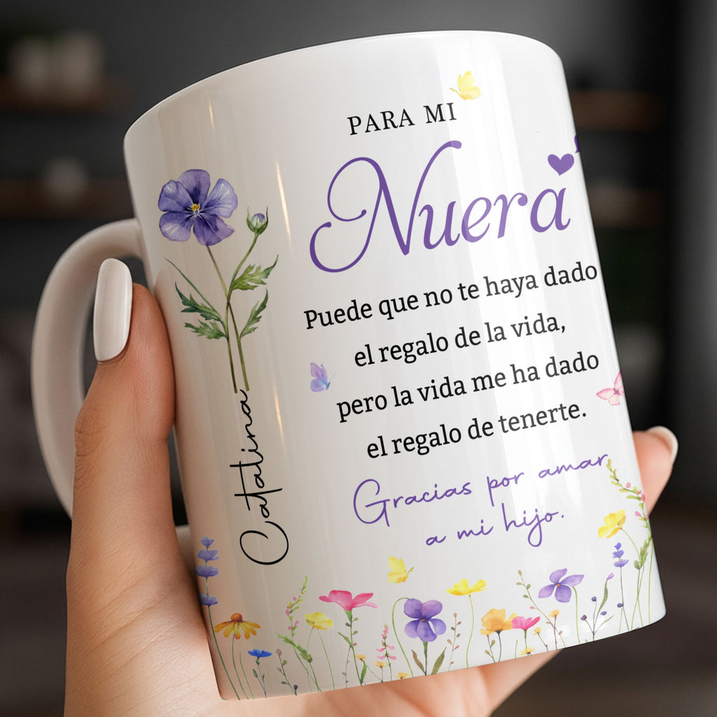 Personalized Birth Month Flower Mug Custom Gift for Daughter-in-Law Edge-to-edge Mug GradoCreations