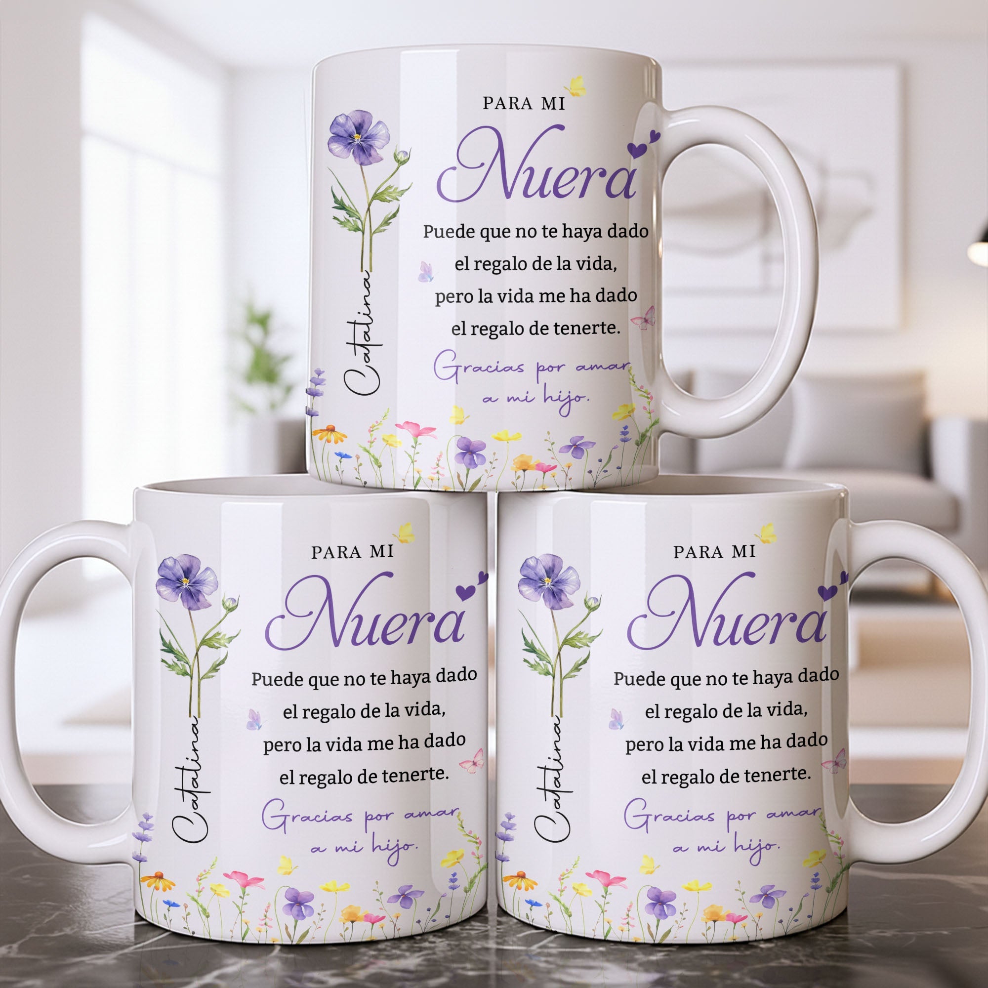 Personalized Birth Month Flower Mug Custom Gift for Daughter-in-Law Edge-to-edge Mug GradoCreations