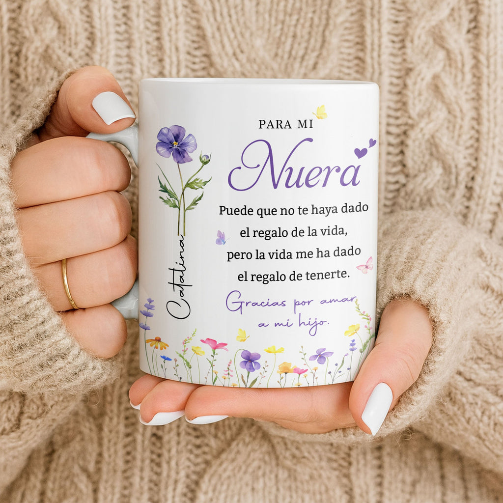 Personalized Birth Month Flower Mug Custom Gift for Daughter-in-Law Edge-to-edge Mug GradoCreations
