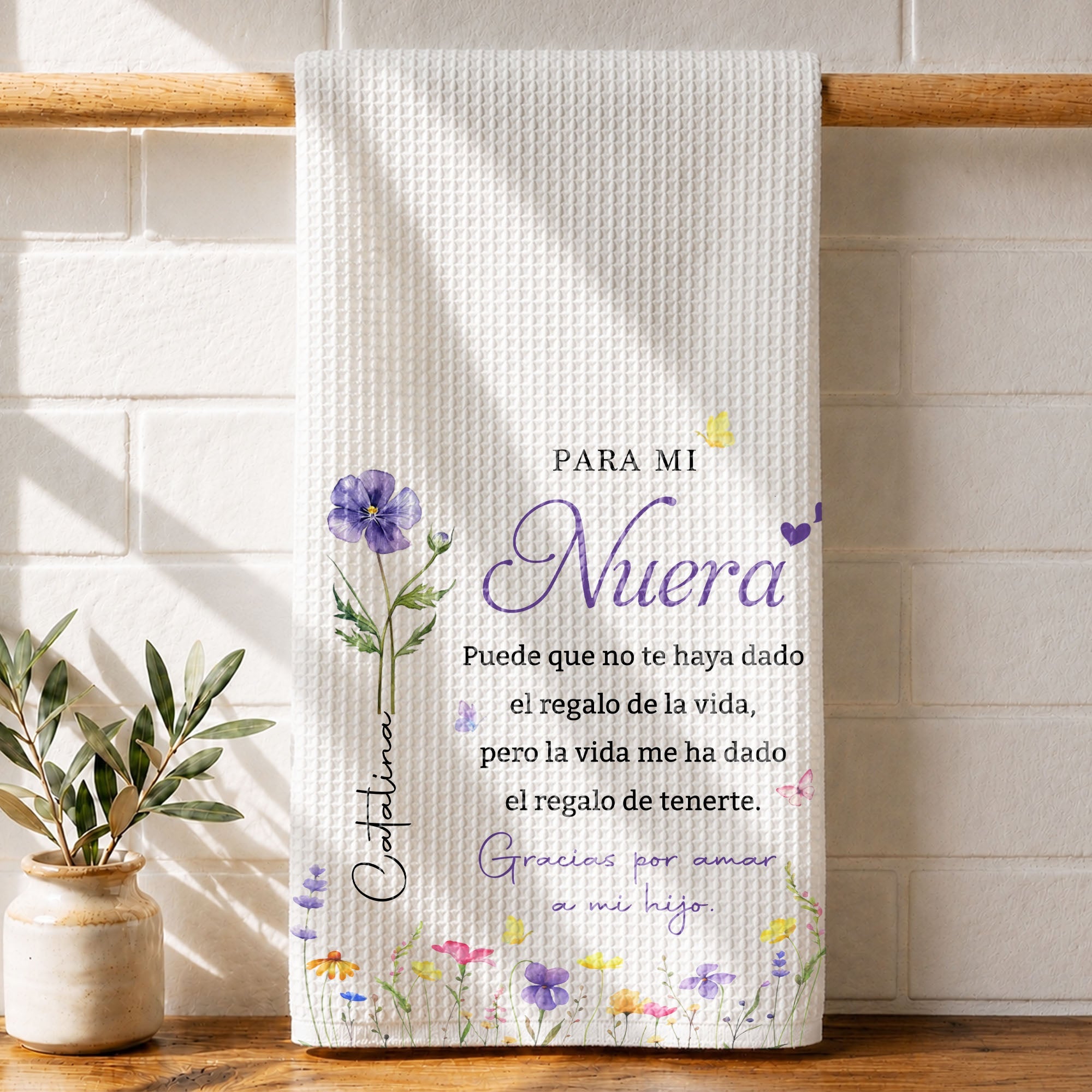 Personalized Kitchen Towel Custom Birth Month Flowers Gift for Daughter-in-Law Kitchen Towel GradoCreations