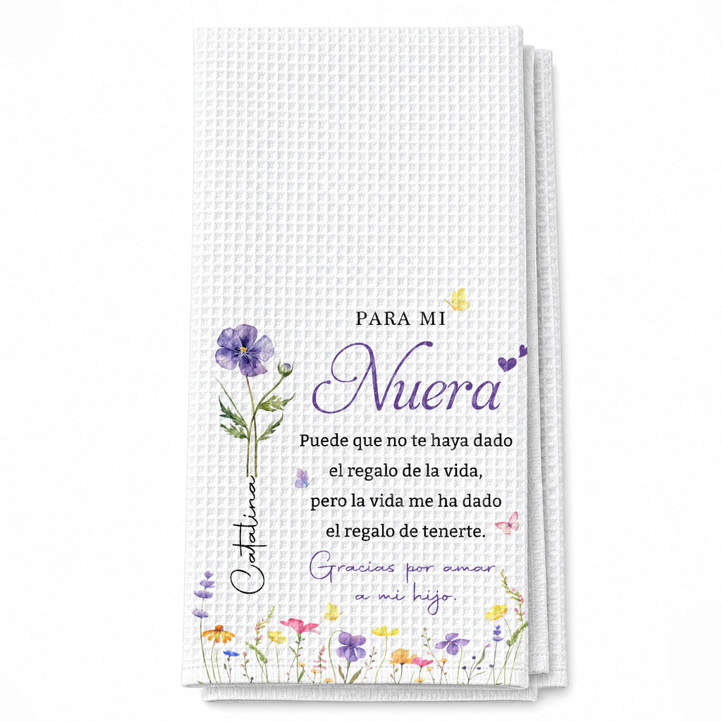 Personalized Kitchen Towel Custom Birth Month Flowers Gift for Daughter-in-Law Kitchen Towel GradoCreations
