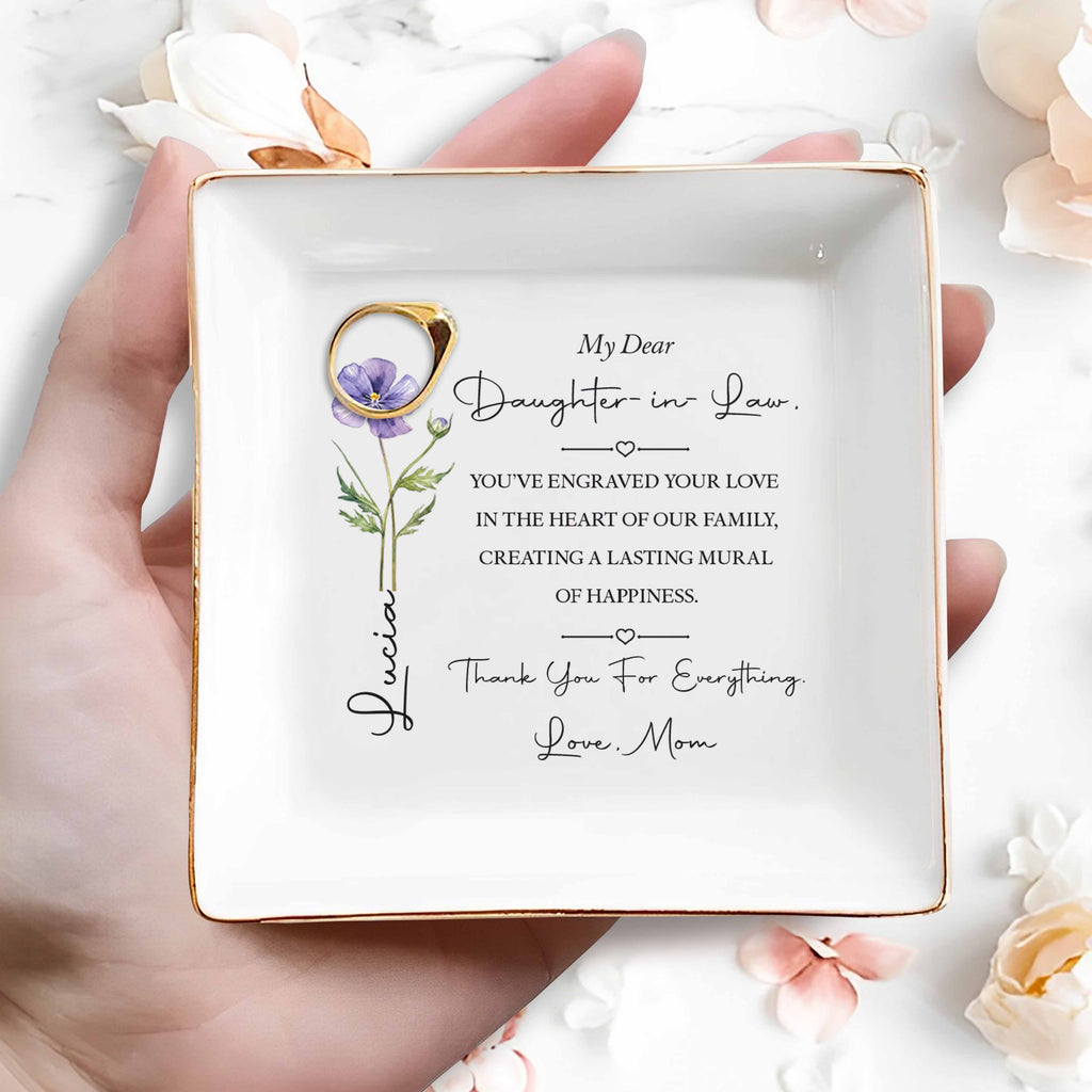 Personalized Flower Jewelry Dish Custom Gift for Daughter-in-Law Jewelry Dish GradoCreations