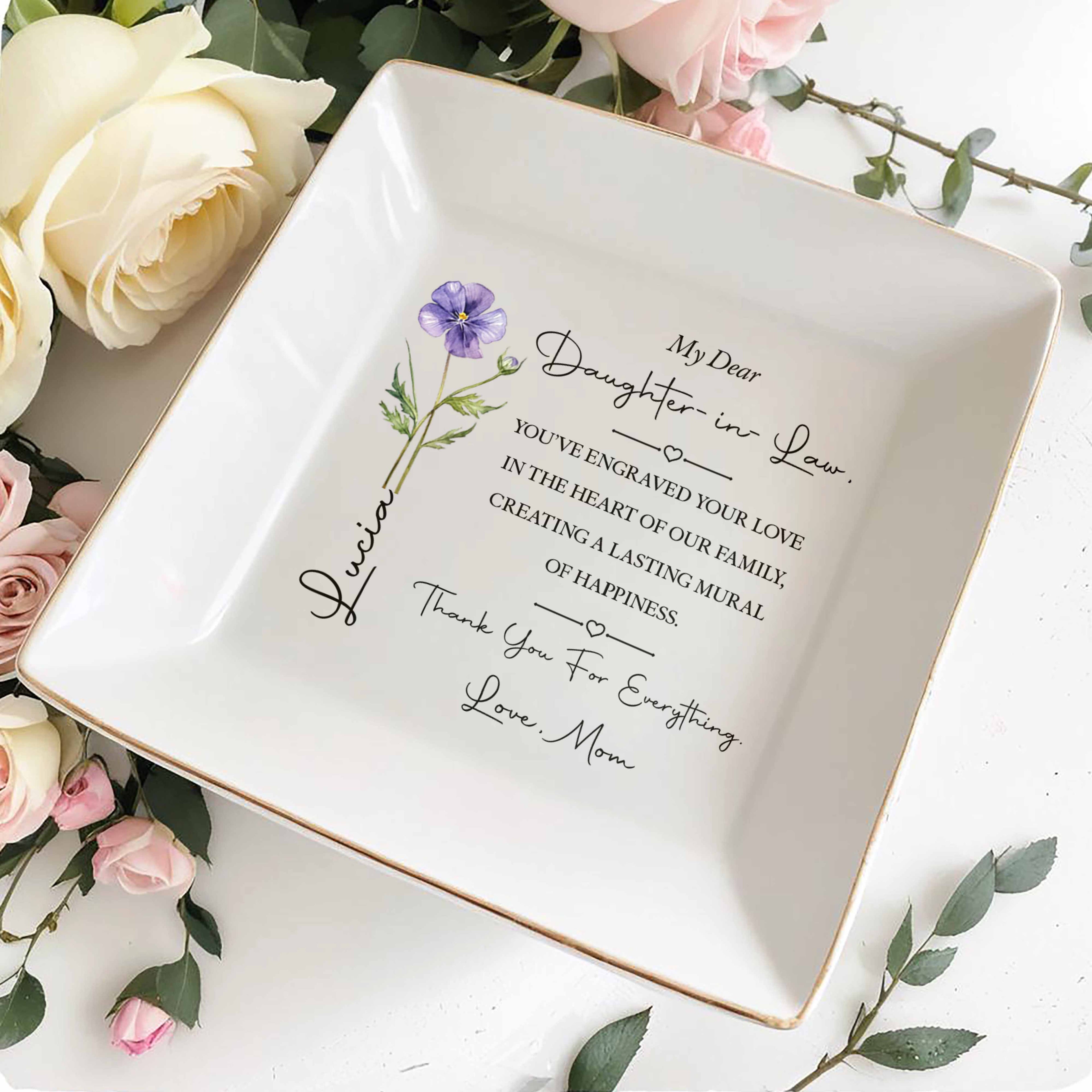 Personalized Flower Jewelry Dish Custom Gift for Daughter-in-Law Jewelry Dish GradoCreations