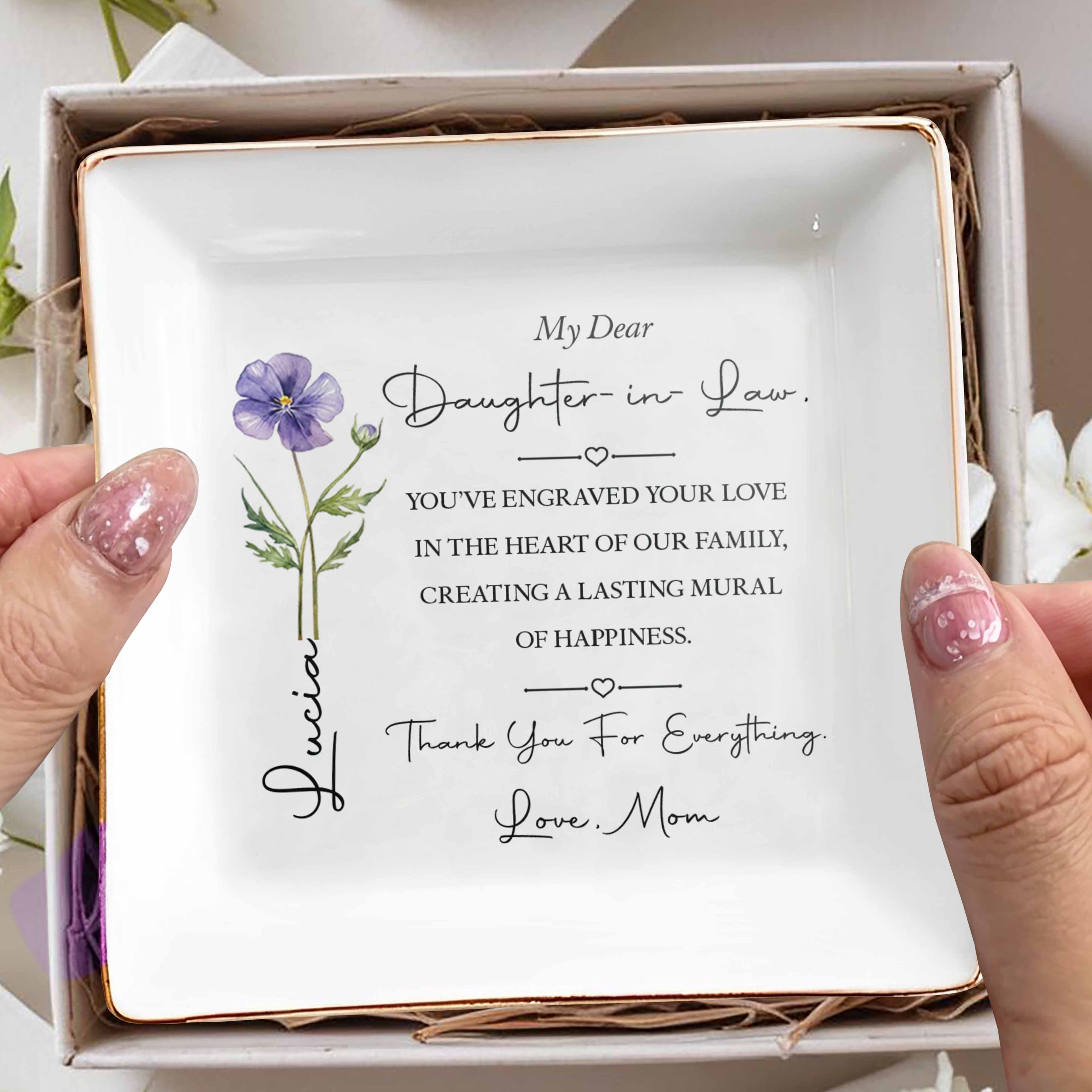Personalized Flower Jewelry Dish Custom Gift for Daughter-in-Law Jewelry Dish GradoCreations
