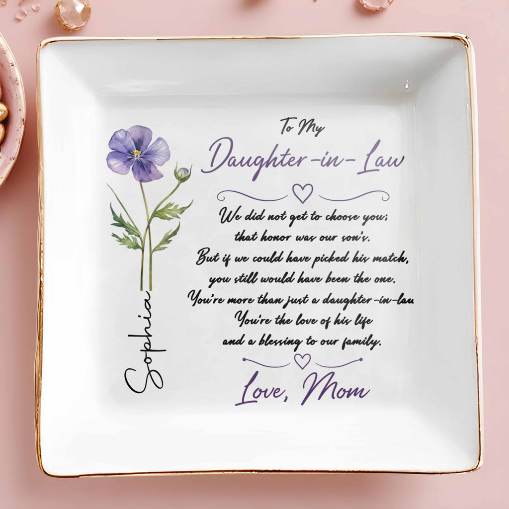 Personalized Jewelry Dish Custom Birth Month Flower Gift for Daughter-in-Law Jewelry Dish GradoCreations
