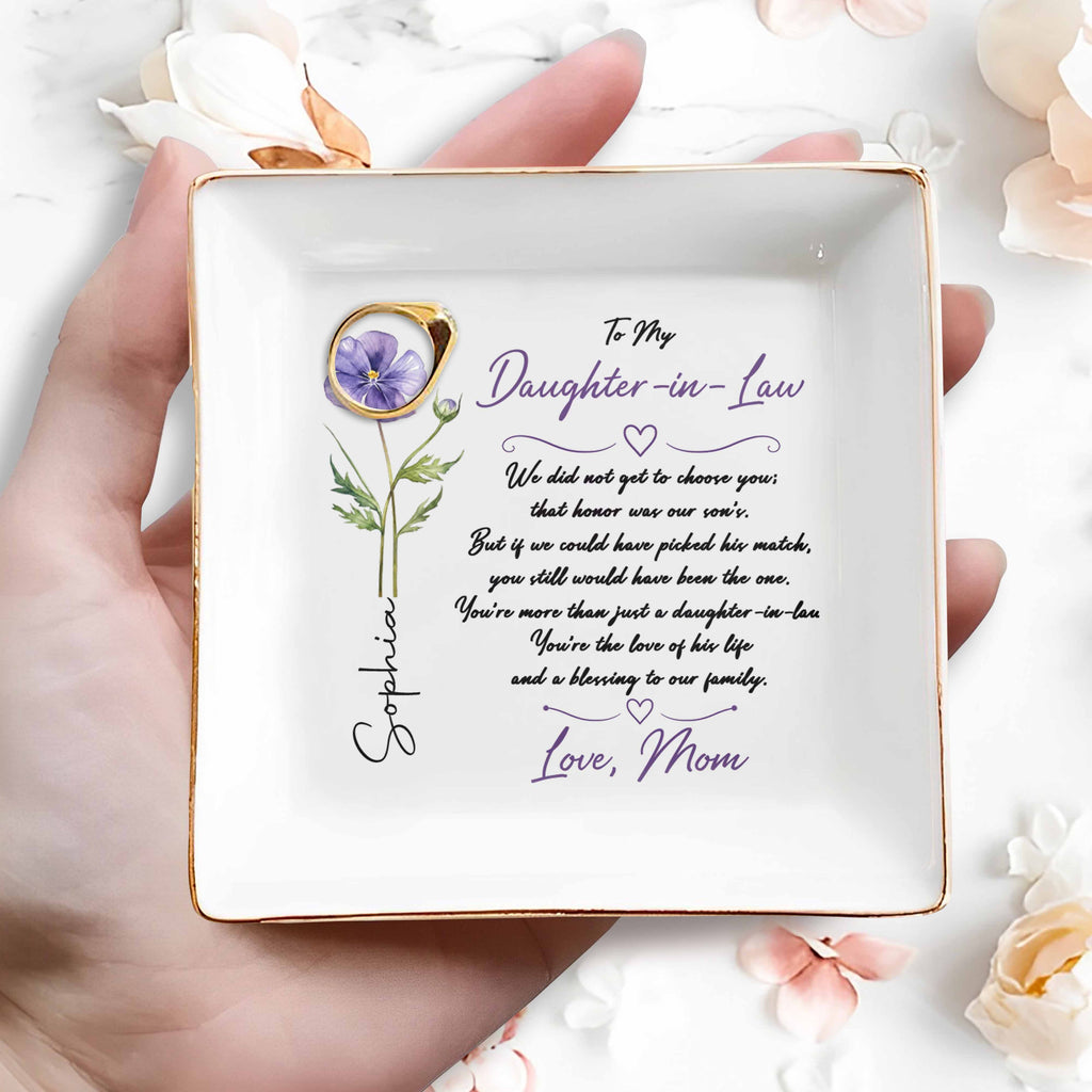Personalized Jewelry Dish Custom Birth Month Flower Gift for Daughter-in-Law Jewelry Dish GradoCreations