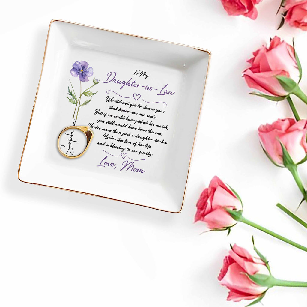 Personalized Jewelry Dish Custom Birth Month Flower Gift for Daughter-in-Law Jewelry Dish GradoCreations