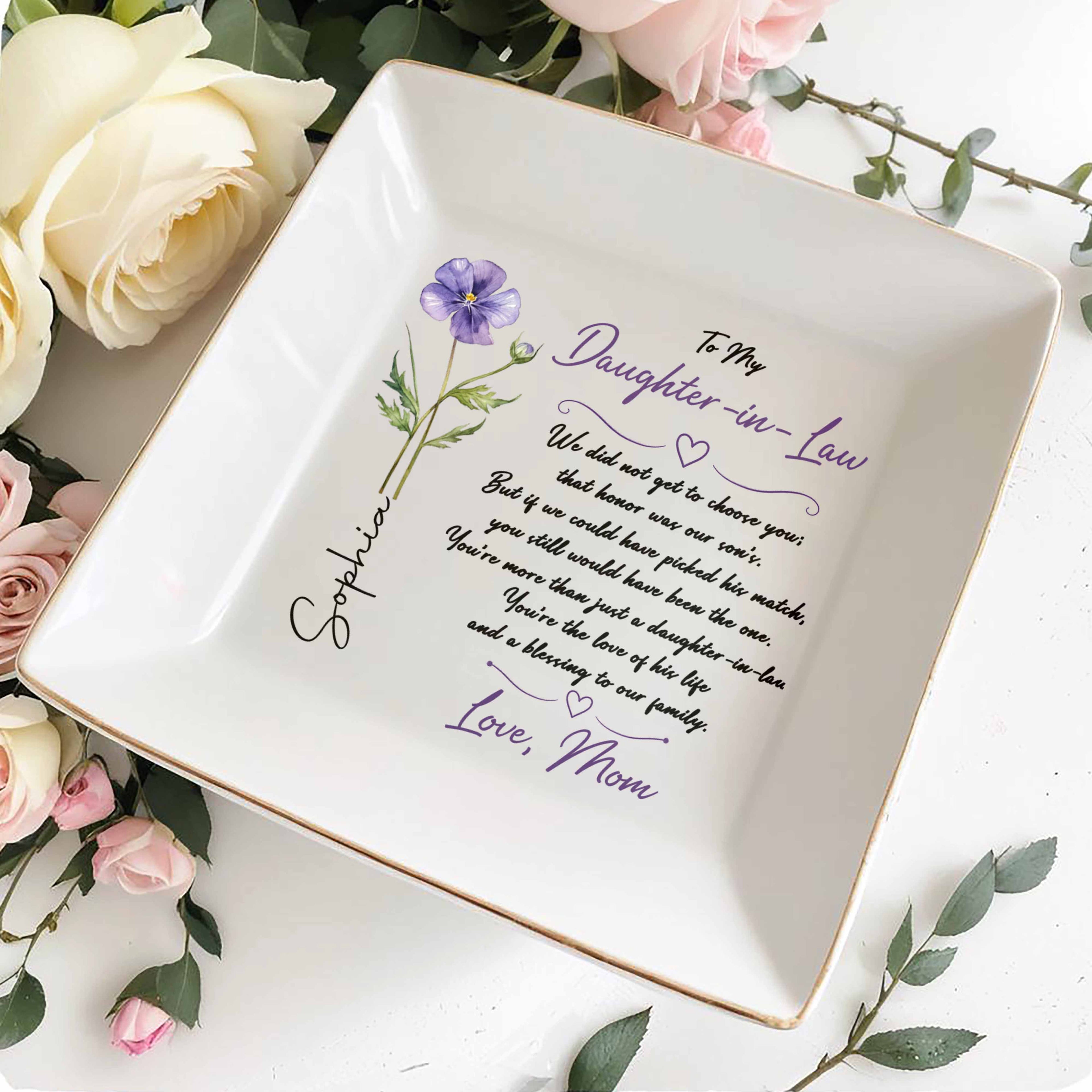 Personalized Jewelry Dish Custom Birth Month Flower Gift for Daughter-in-Law Jewelry Dish GradoCreations