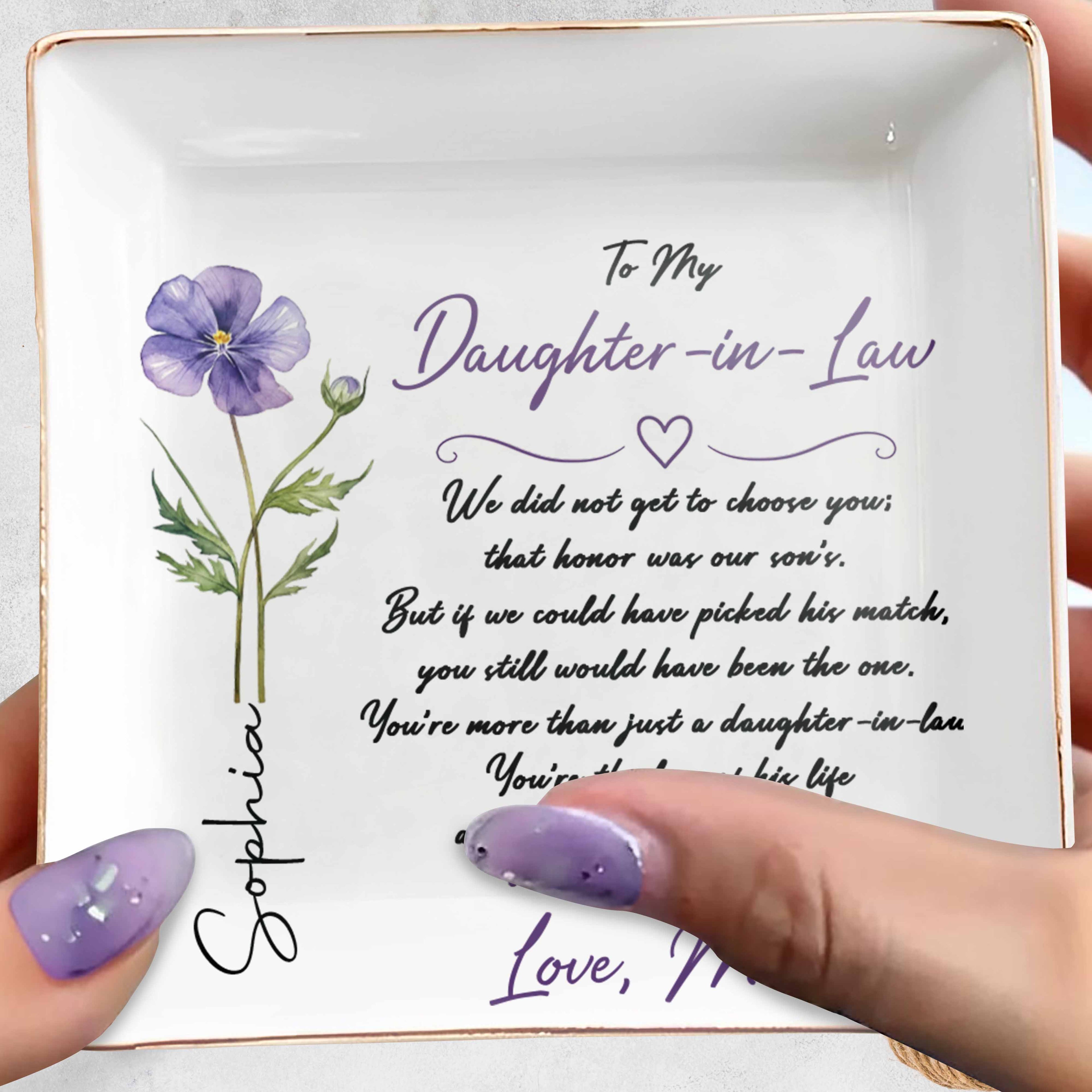 Personalized Jewelry Dish Custom Birth Month Flower Gift for Daughter-in-Law Jewelry Dish GradoCreations