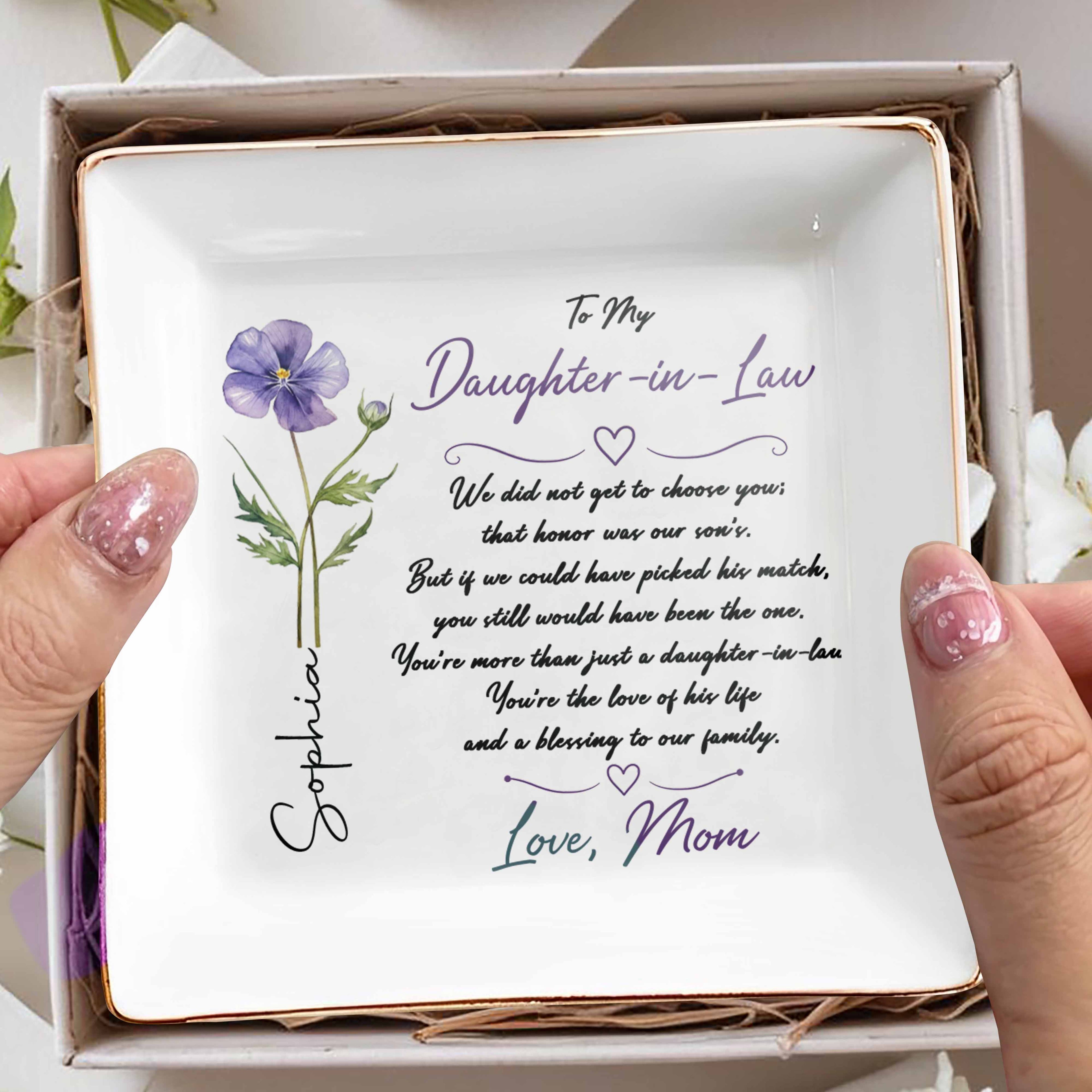 Personalized Jewelry Dish Custom Birth Month Flower Gift for Daughter-in-Law Jewelry Dish GradoCreations