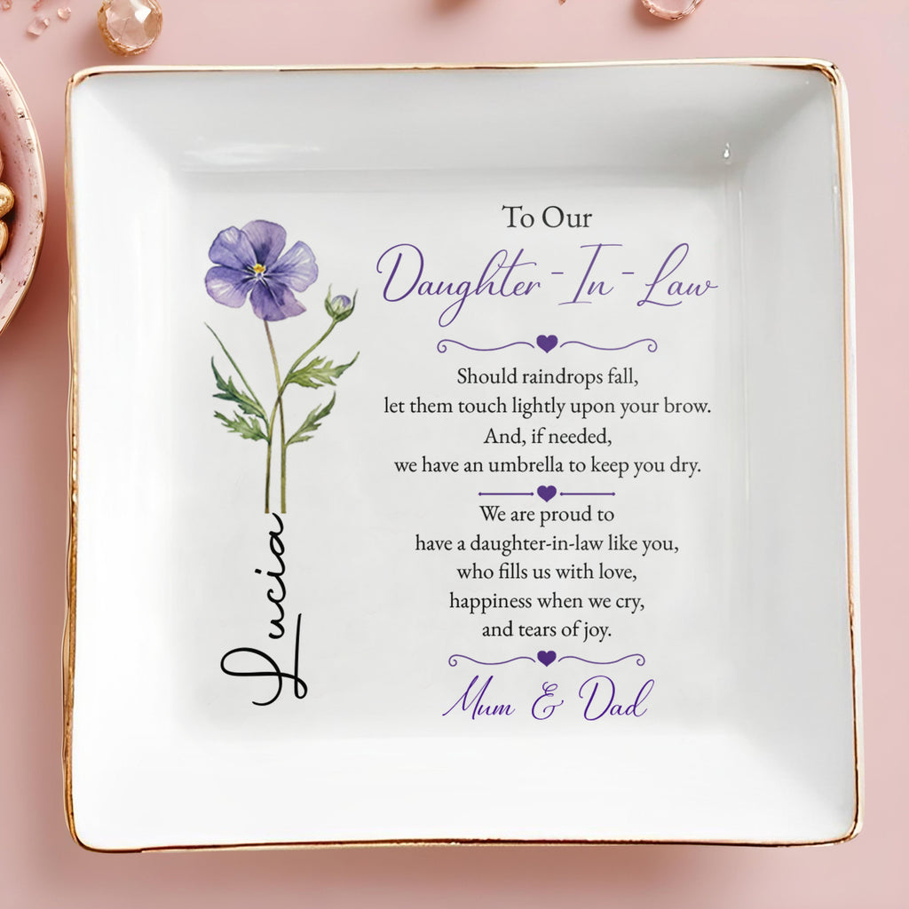 Personalized Jewelry Dish for Daughter-in-Law Birth Month Flower Gift Jewelry Dish GradoCreations