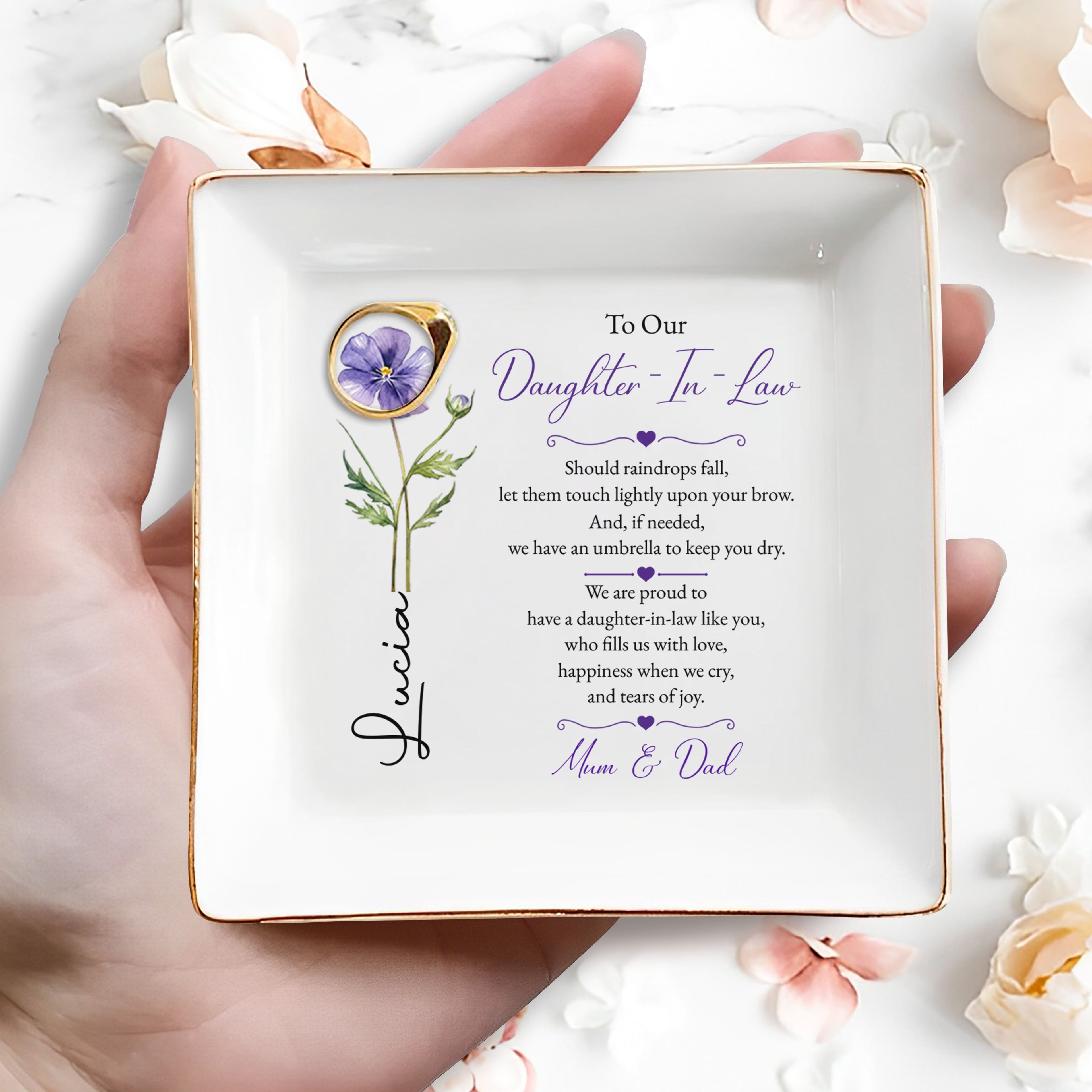 Personalized Jewelry Dish for Daughter-in-Law Birth Month Flower Gift Jewelry Dish GradoCreations