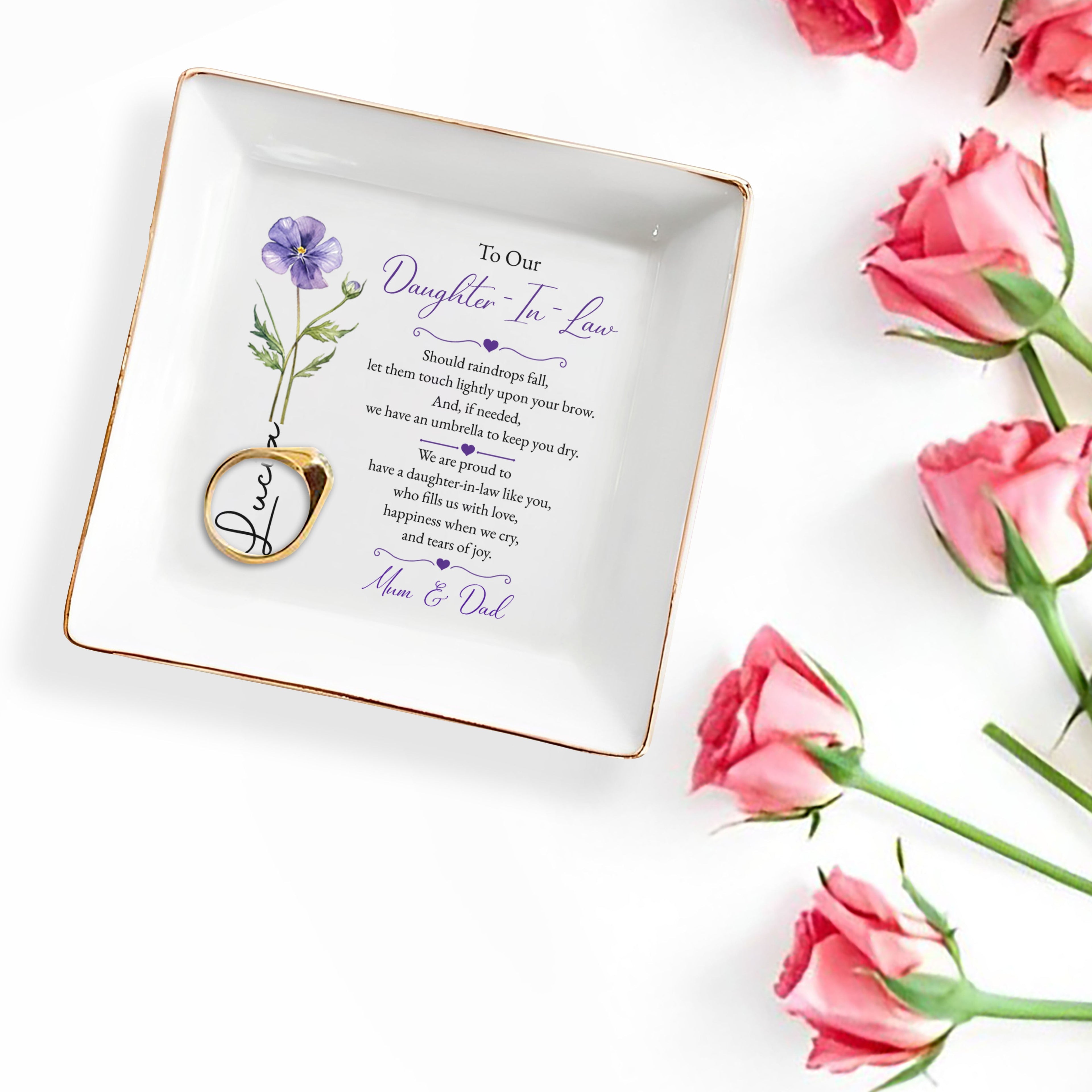 Personalized Jewelry Dish for Daughter-in-Law Birth Month Flower Gift Jewelry Dish GradoCreations