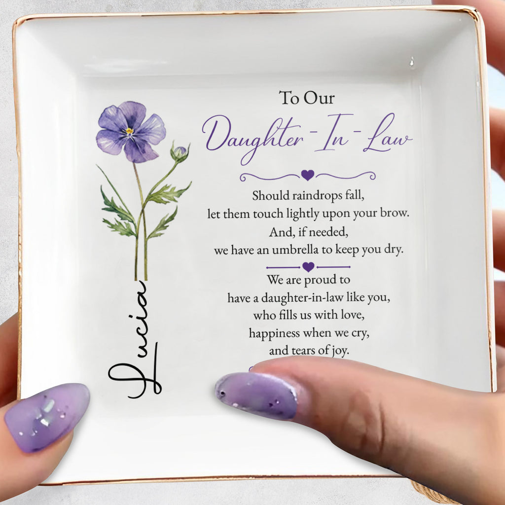 Personalized Jewelry Dish for Daughter-in-Law Birth Month Flower Gift Jewelry Dish GradoCreations