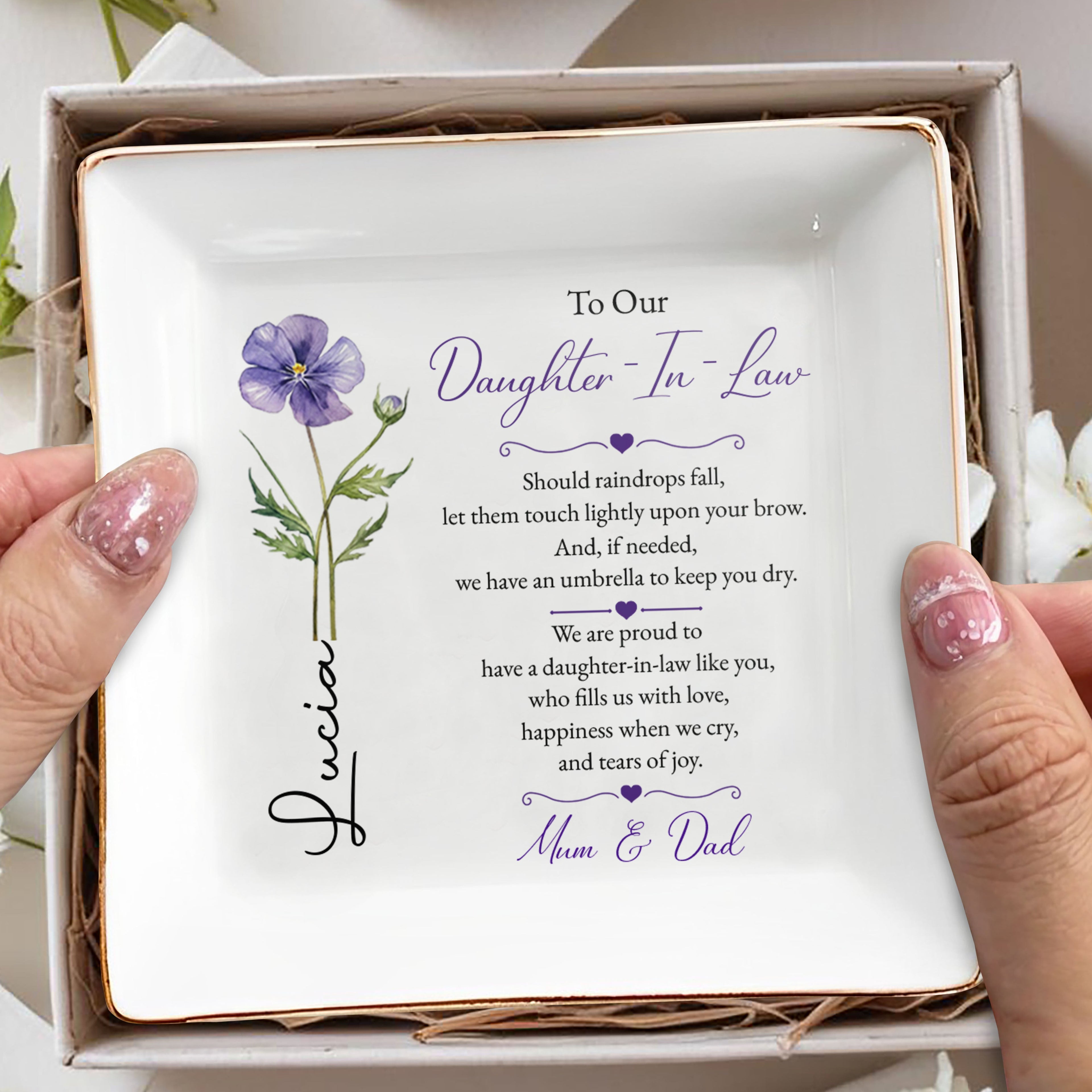 Personalized Jewelry Dish for Daughter-in-Law Birth Month Flower Gift Jewelry Dish GradoCreations