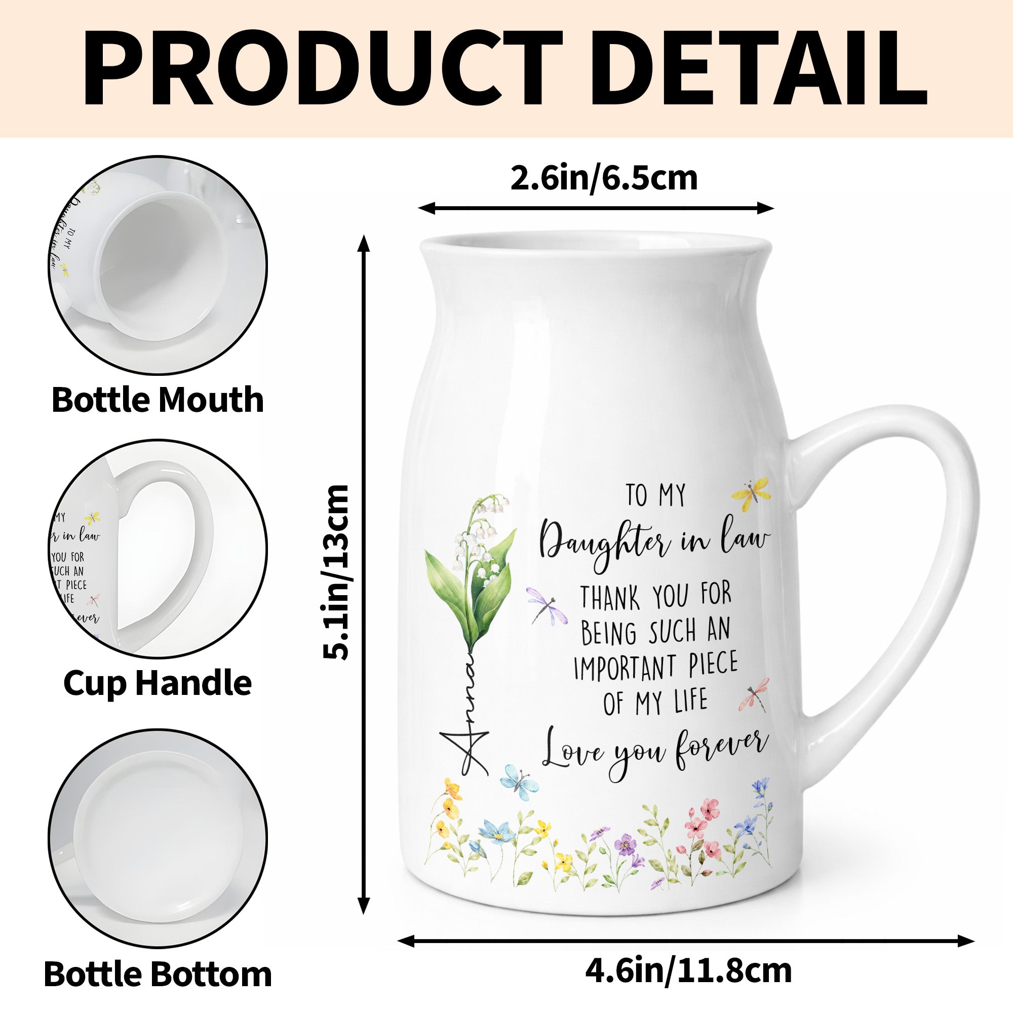 Personalized Ceramic Flower Vase Custom Name Gift for Daughter-in-Law Flower Vase GradoCreations