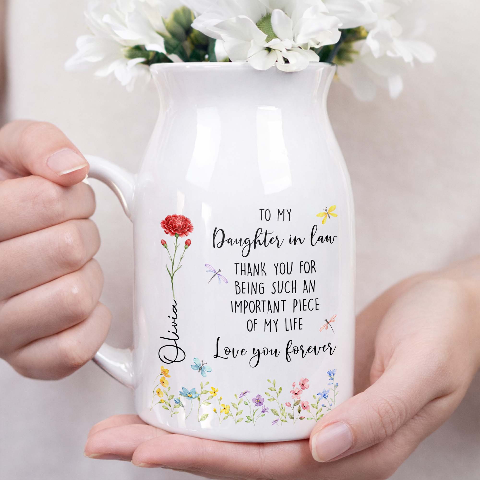 Personalized Ceramic Flower Vase Custom Name Gift for Daughter-in-Law Flower Vase GradoCreations