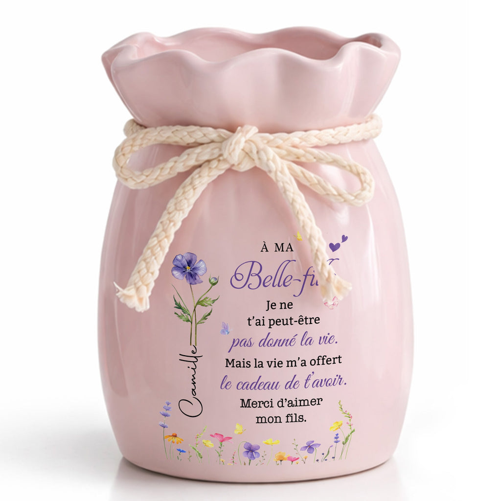 Personalized Ribbon Tie Ceramic Flower Vase Custom Gift for Daughter-in-Law Ribbon Tie Ceramic Flower Vase GradoCreations