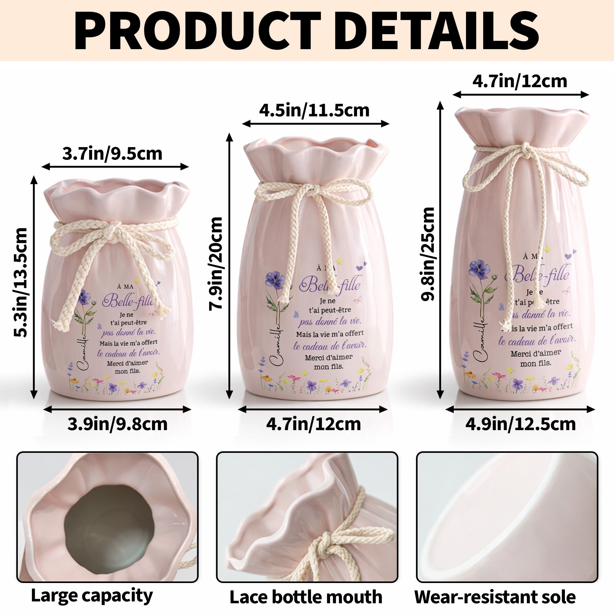 Personalized Ribbon Tie Ceramic Flower Vase Custom Gift for Daughter-in-Law Ribbon Tie Ceramic Flower Vase GradoCreations