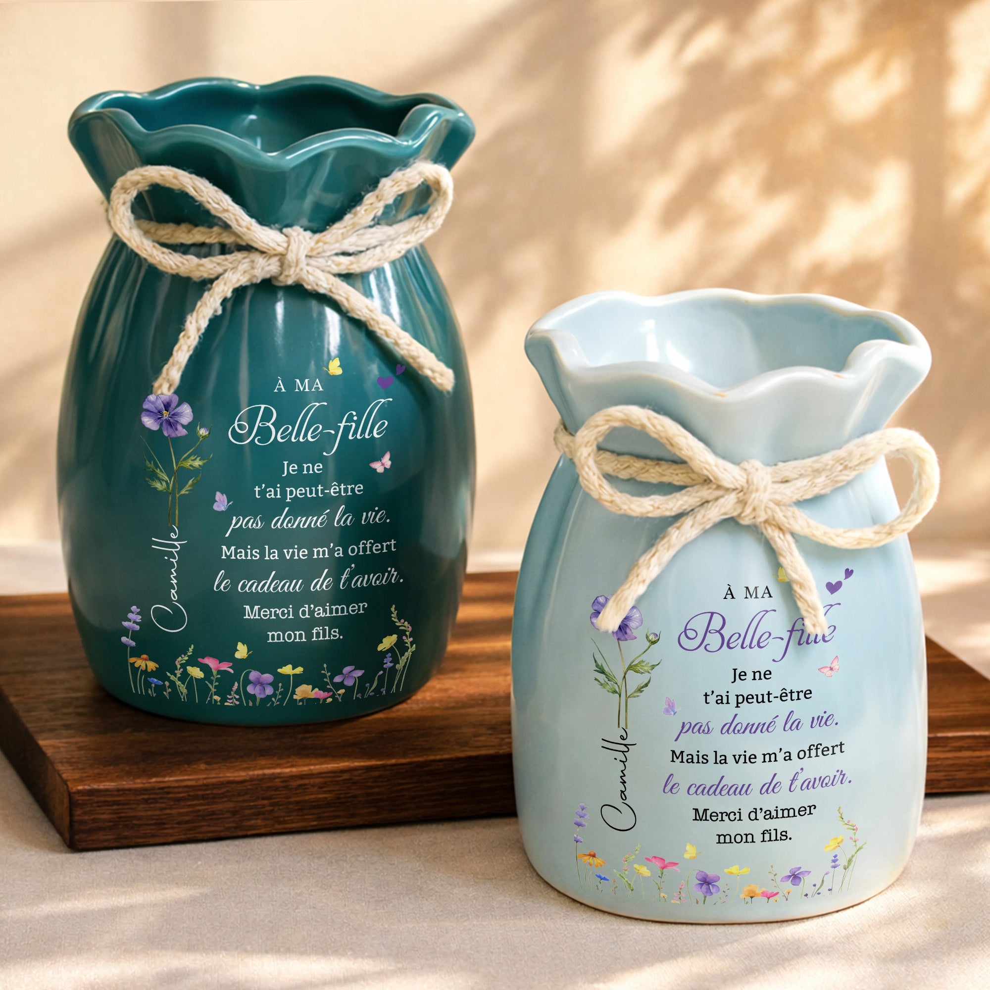 Personalized Ribbon Tie Ceramic Flower Vase Custom Gift for Daughter-in-Law Ribbon Tie Ceramic Flower Vase GradoCreations