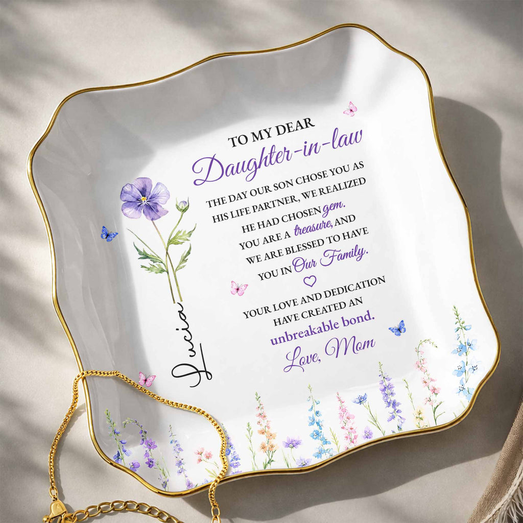 Personalized Lace Jewelry Dish Custom Name Gift for Daughter-in-Law Lace Square Jewelry Dish GradoCreations