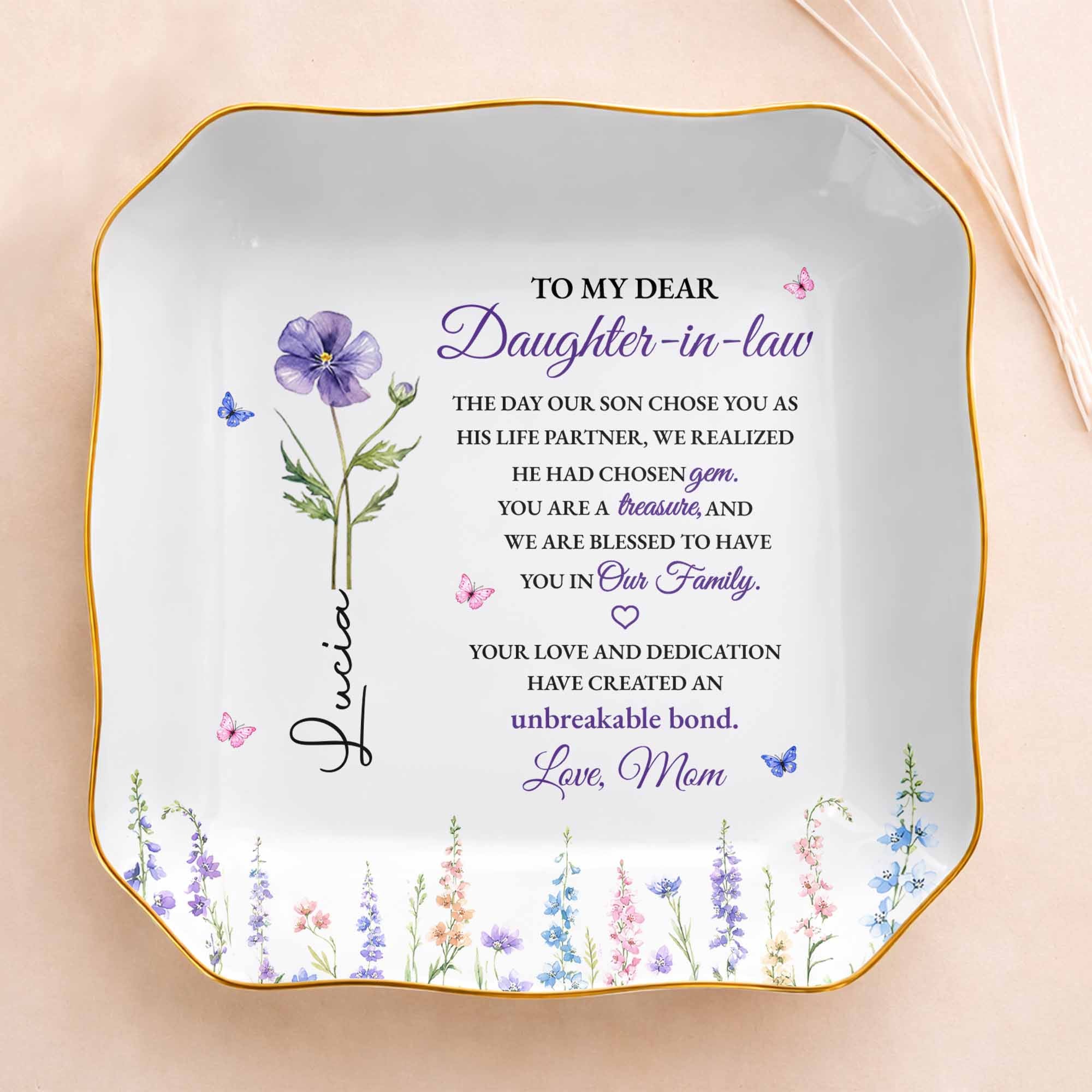 Personalized Lace Jewelry Dish Custom Name Gift for Daughter-in-Law Lace Square Jewelry Dish GradoCreations