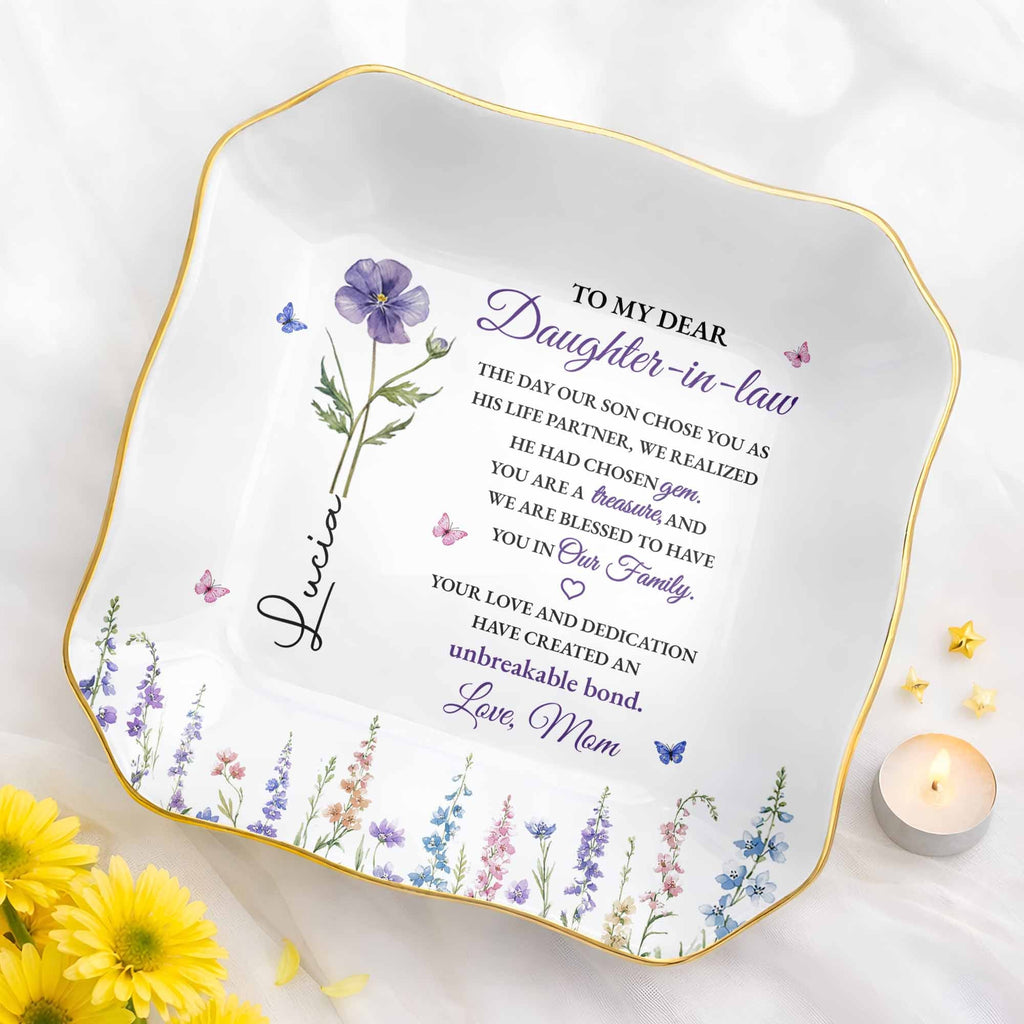 Personalized Lace Jewelry Dish Custom Name Gift for Daughter-in-Law Lace Square Jewelry Dish GradoCreations