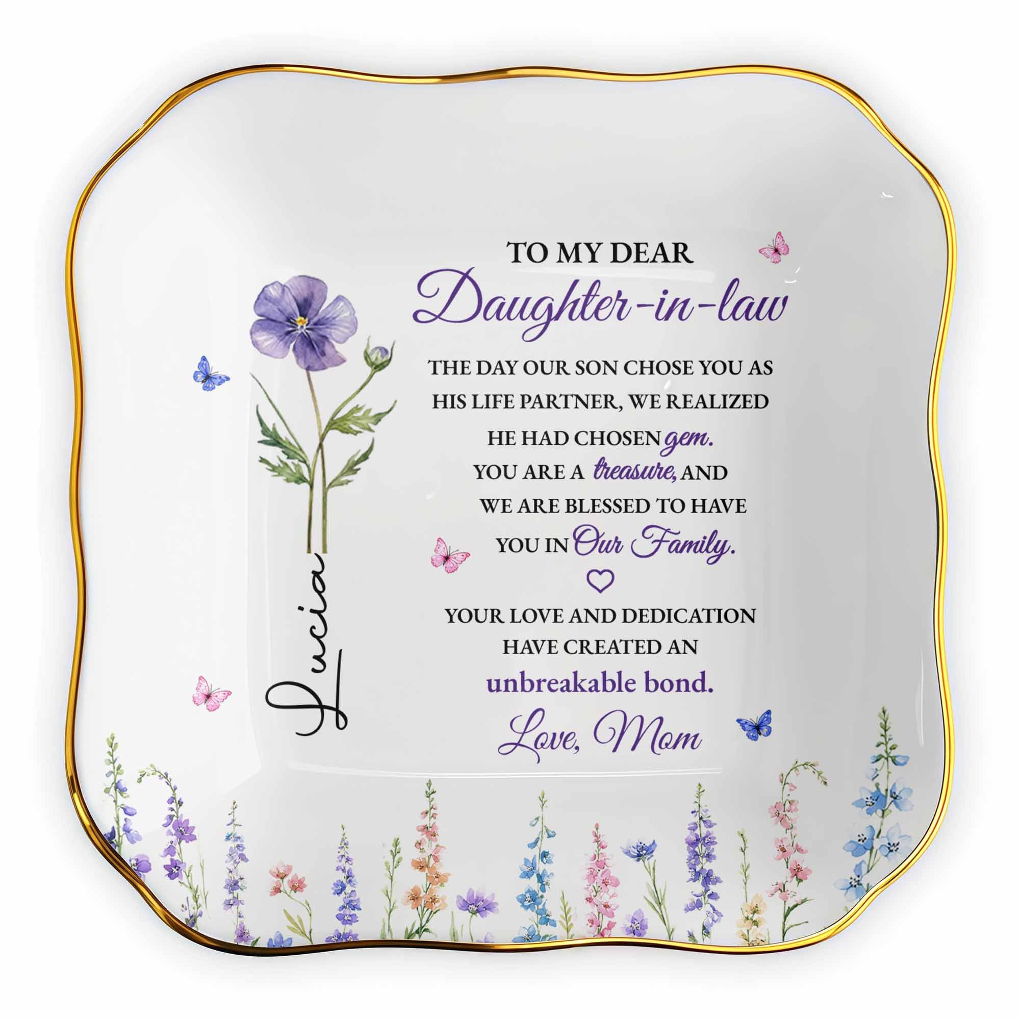 Personalized Lace Jewelry Dish Custom Name Gift for Daughter-in-Law Lace Square Jewelry Dish GradoCreations