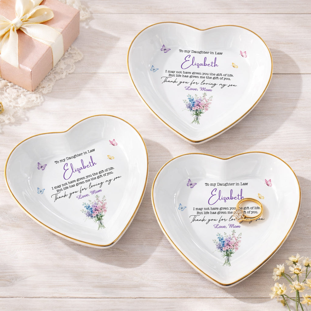 Personalized Heart Jewelry Dish Custom Name Gift for Daughter-in-Law Heart Jewelry Dish GradoCreations