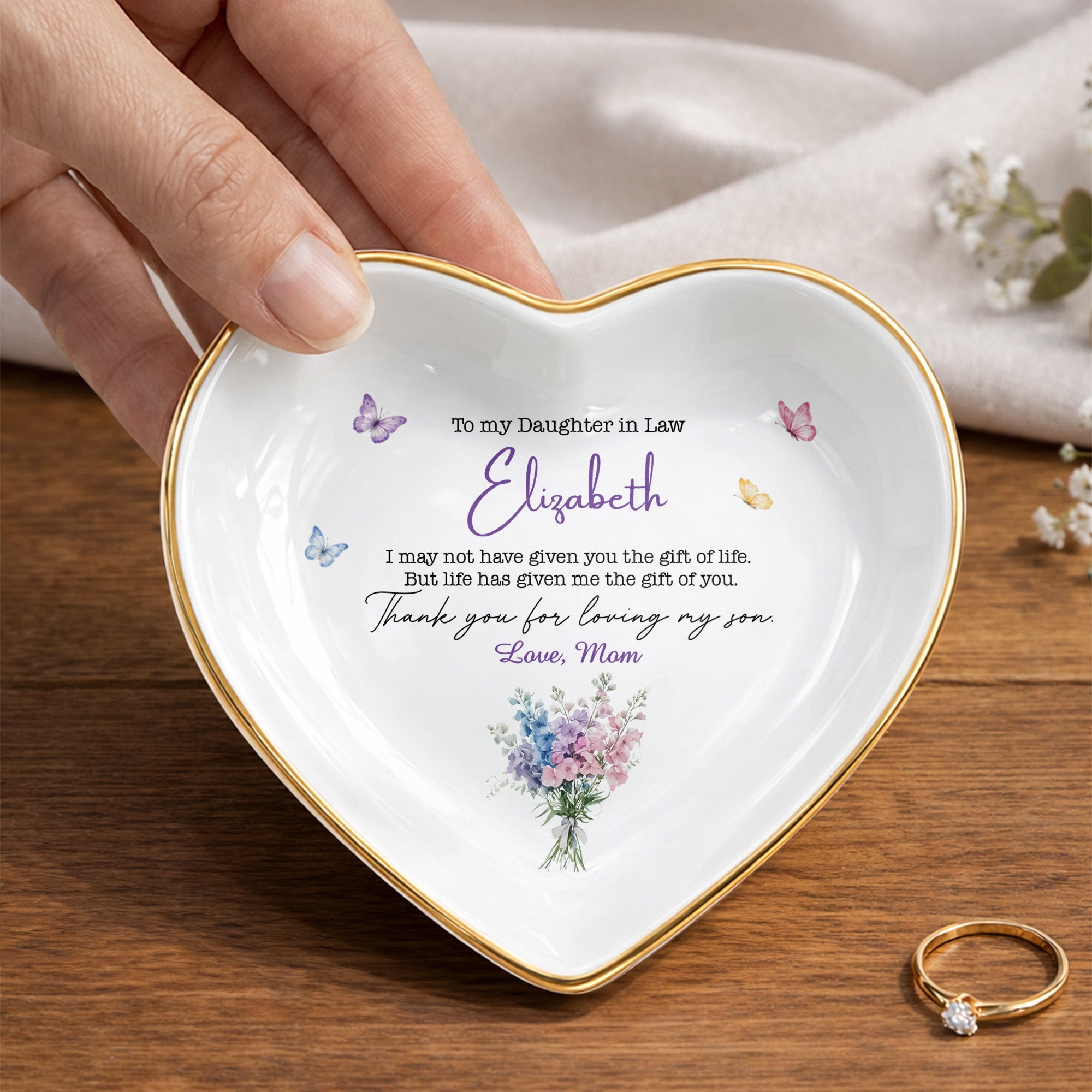 Personalized Heart Jewelry Dish Custom Name Gift for Daughter-in-Law