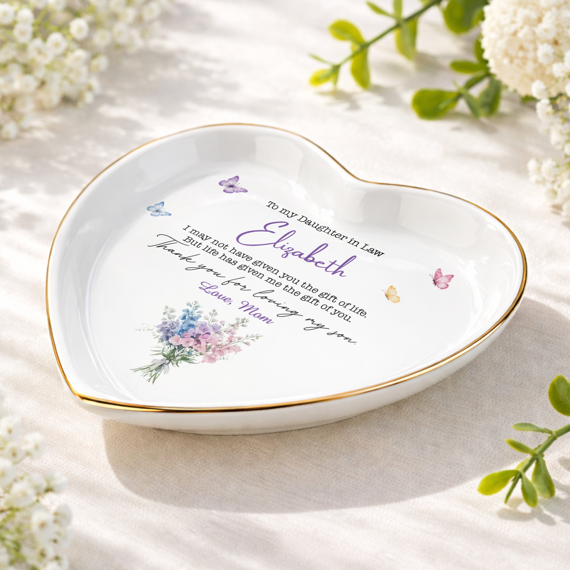 Personalized Heart Jewelry Dish Custom Name Gift for Daughter-in-Law Heart Jewelry Dish GradoCreations