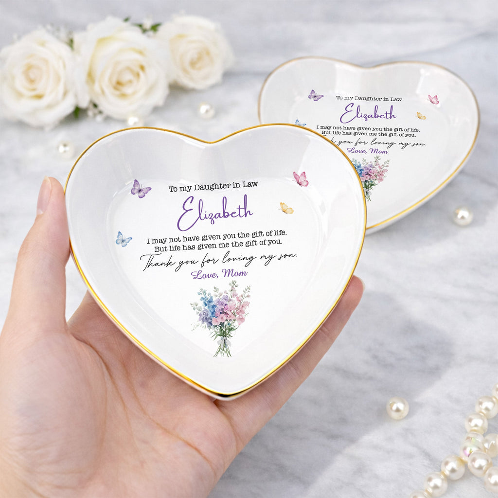 Personalized Heart Jewelry Dish Custom Name Gift for Daughter-in-Law Heart Jewelry Dish GradoCreations