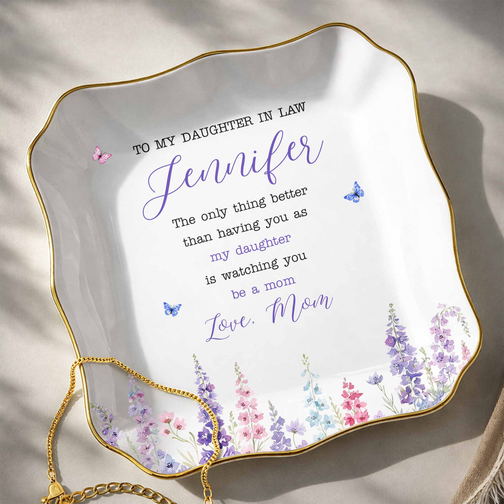 Personalized Lace Jewelry Dish Custom Name Gift for Daughter-in-Law Lace Square Jewelry Dish GradoCreations