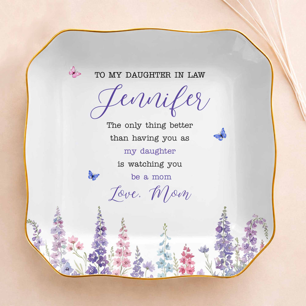 Personalized Lace Jewelry Dish Custom Name Gift for Daughter-in-Law Lace Square Jewelry Dish GradoCreations