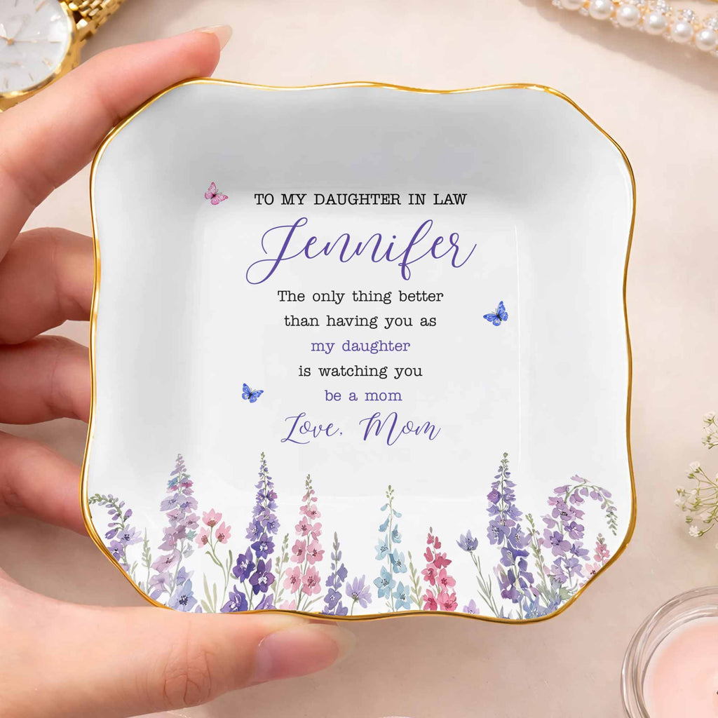 Personalized Lace Jewelry Dish Custom Name Gift for Daughter-in-Law Lace Square Jewelry Dish GradoCreations