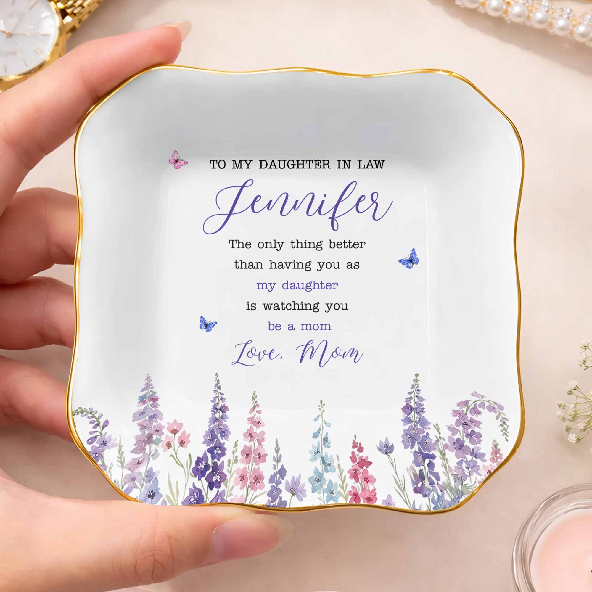 Personalized Lace Jewelry Dish Custom Name Gift for Daughter-in-Law Lace Square Jewelry Dish GradoCreations