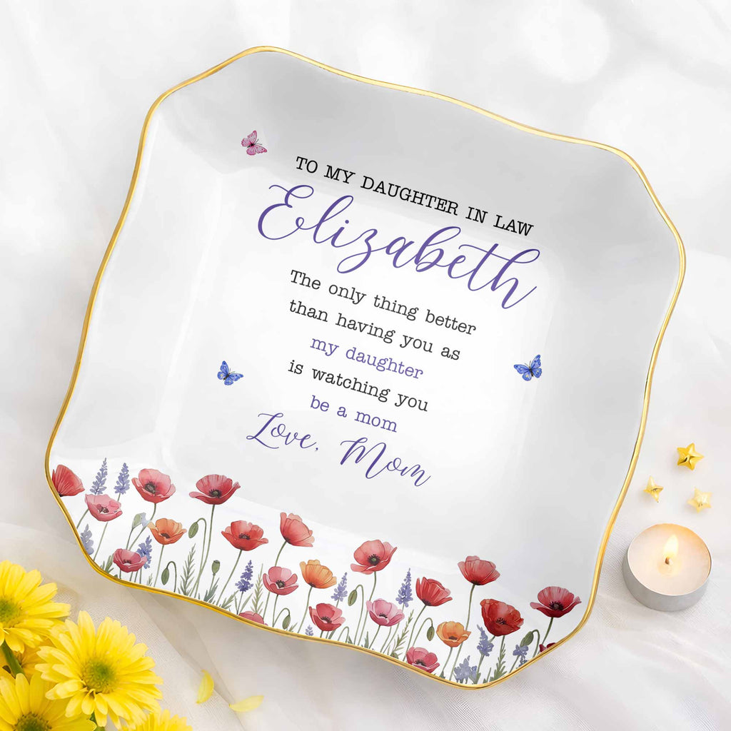 Personalized Lace Jewelry Dish Custom Name Gift for Daughter-in-Law Lace Square Jewelry Dish GradoCreations