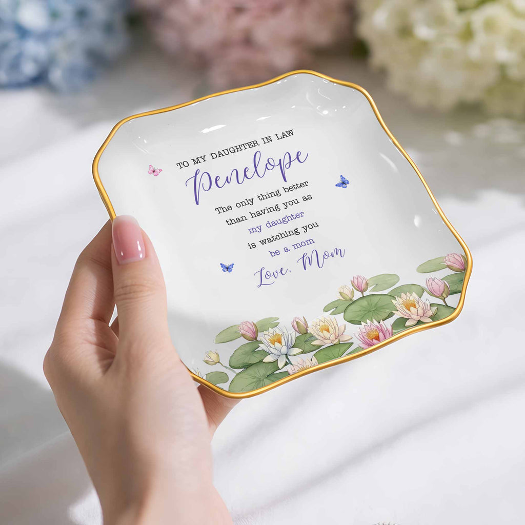 Personalized Lace Jewelry Dish Custom Name Gift for Daughter-in-Law Lace Square Jewelry Dish GradoCreations
