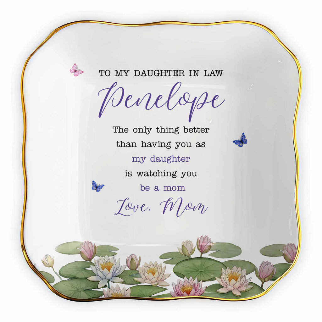 Personalized Lace Jewelry Dish Custom Name Gift for Daughter-in-Law Lace Square Jewelry Dish GradoCreations