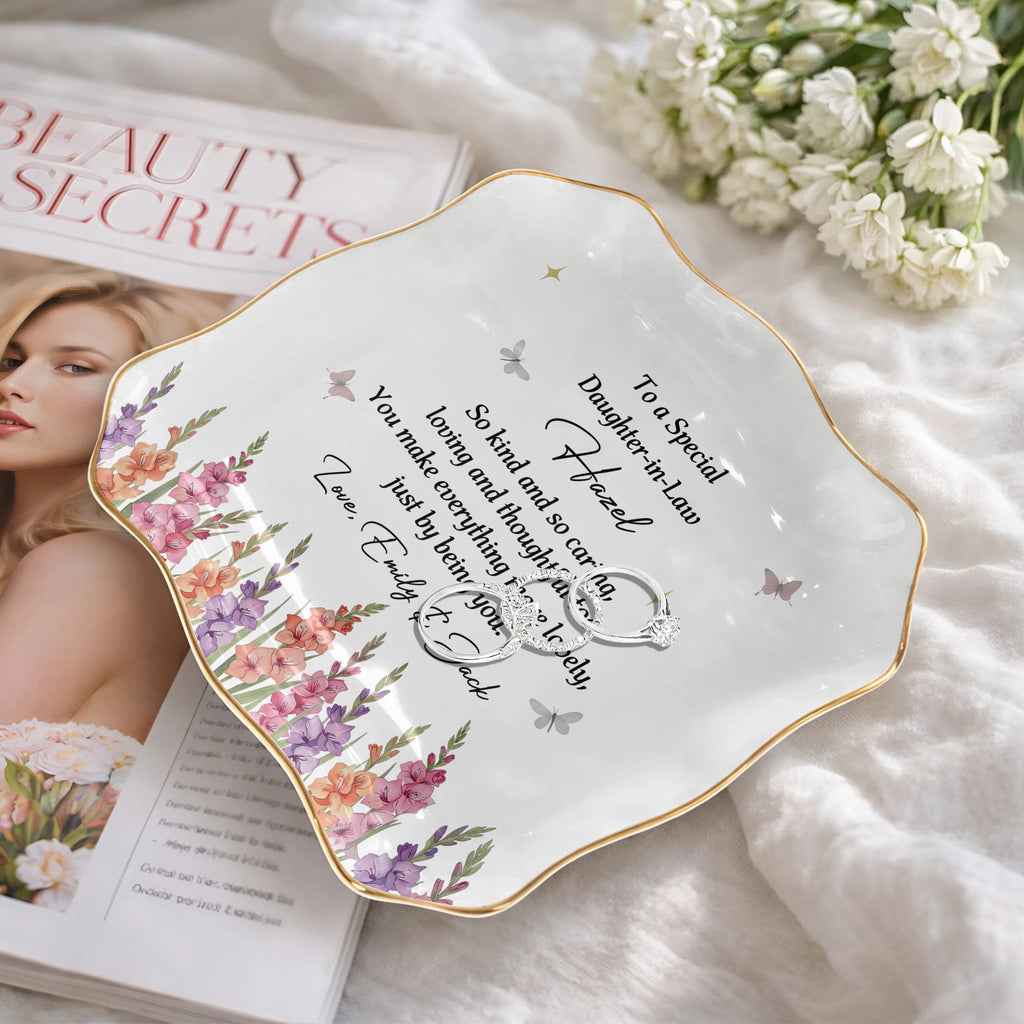 Personalized Lace Square Jewelry Dish Custom Gift for Daughter-in-Law