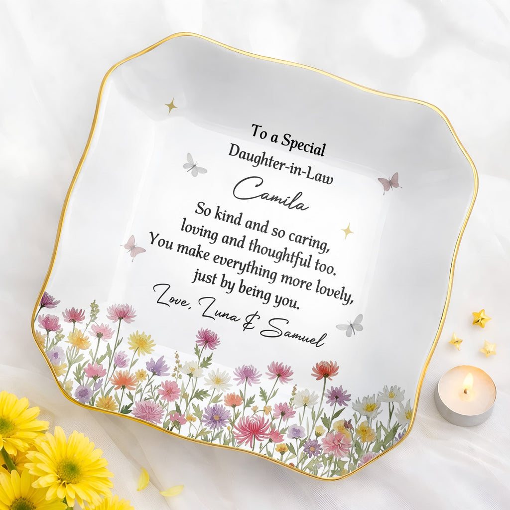 Personalized Lace Square Jewelry Dish Custom Gift for Daughter-in-Law