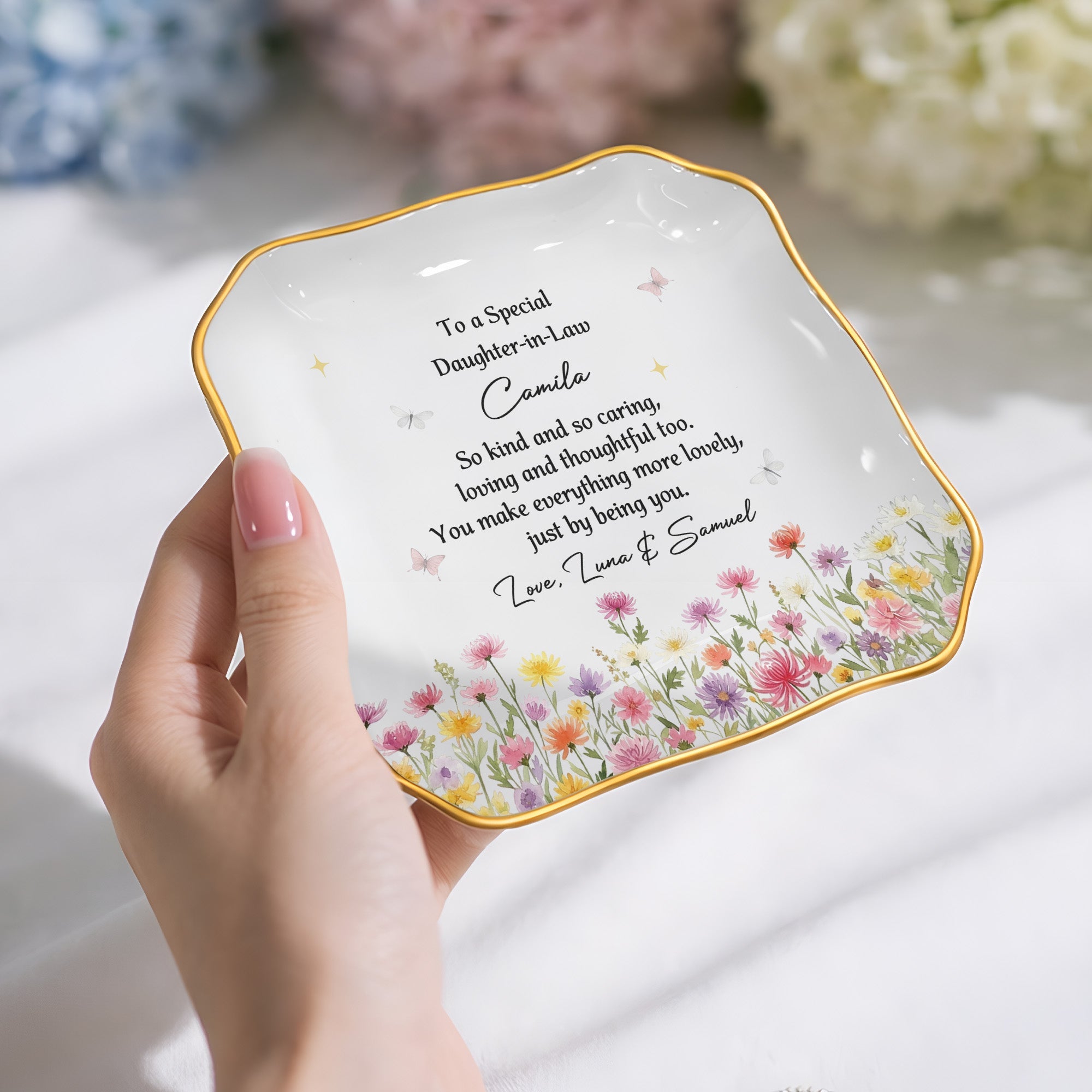 Personalized Lace Square Jewelry Dish Custom Gift for Daughter-in-Law