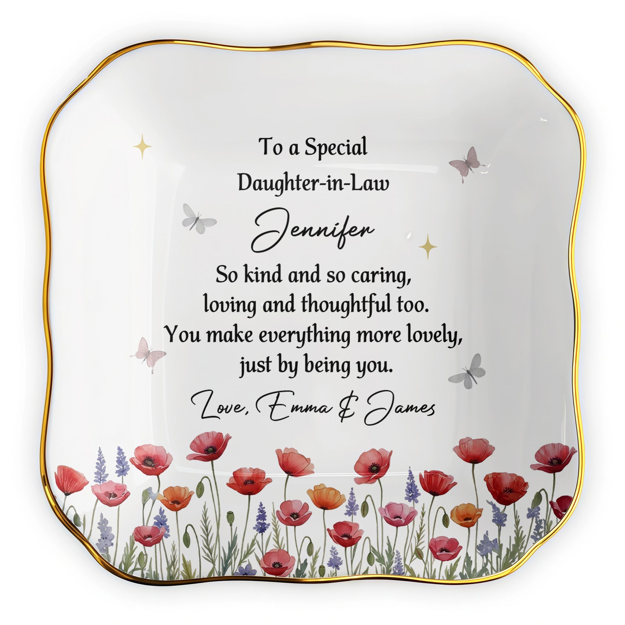 Personalized Lace Square Jewelry Dish Custom Gift for Daughter-in-Law