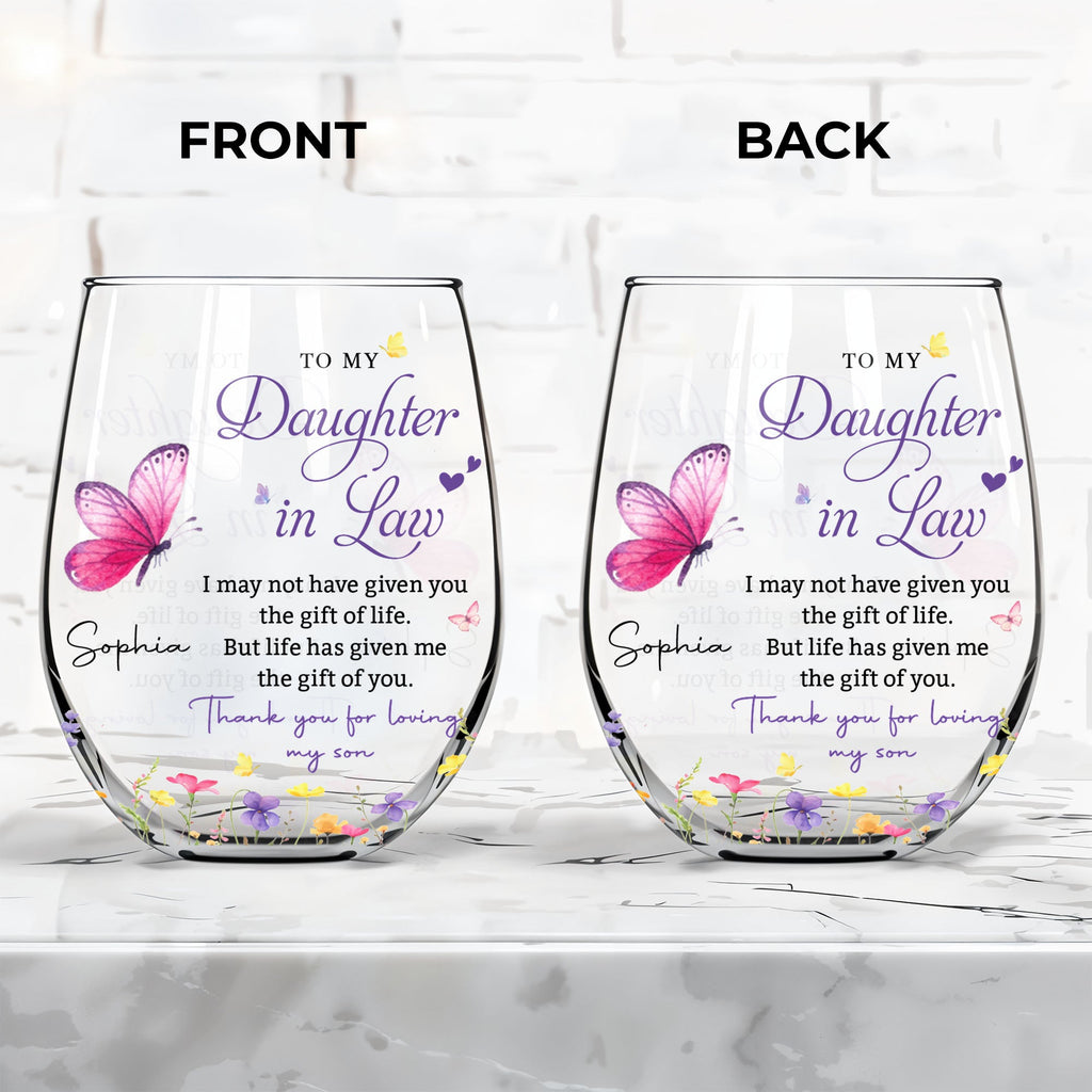 Personalized Stemless Wine Glass Butterfly Gift for Daughter-in-Law Wine Glasses GradoCreations