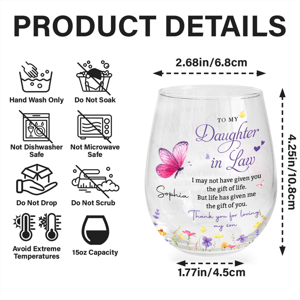 Personalized Stemless Wine Glass Butterfly Gift for Daughter-in-Law Wine Glasses GradoCreations