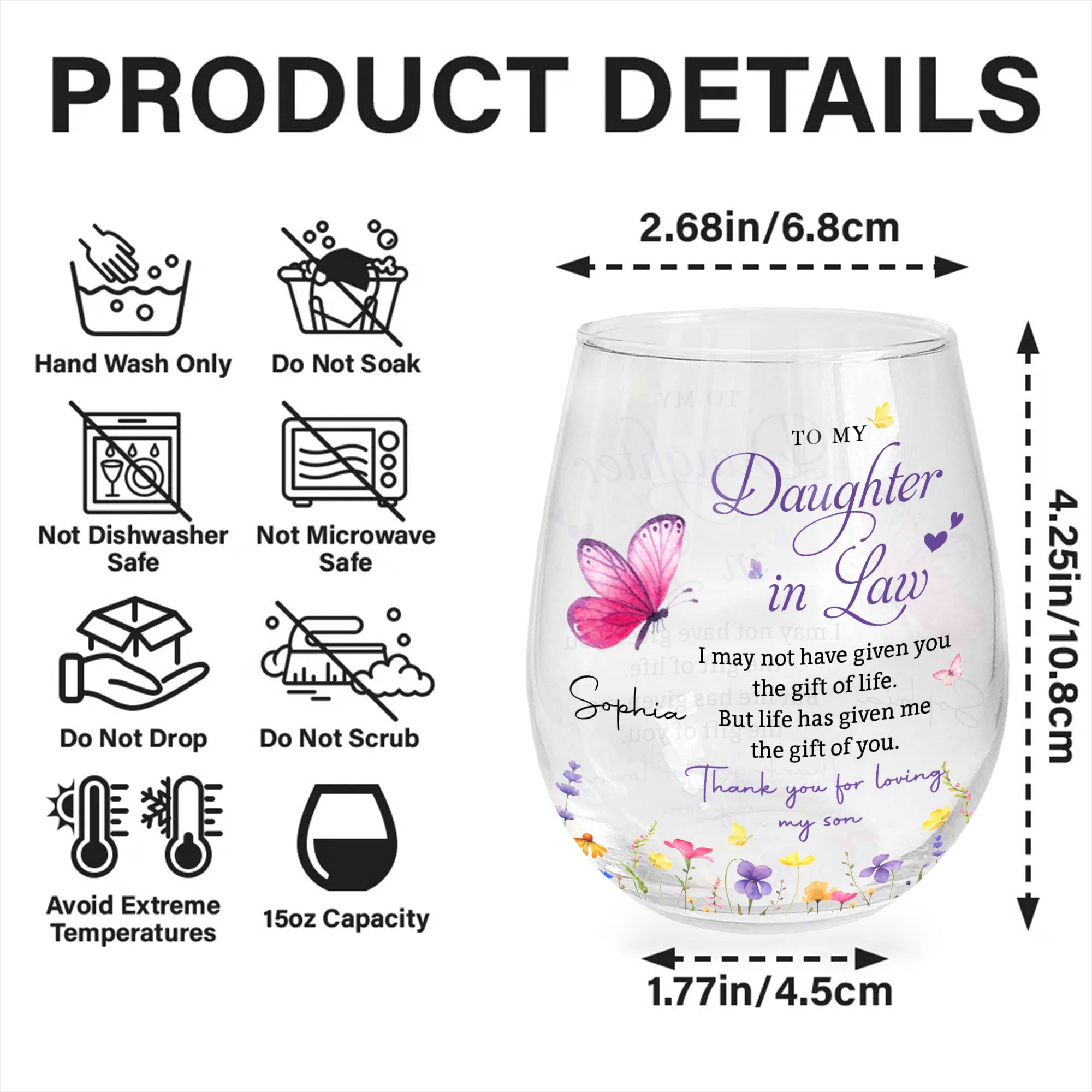 Personalized Stemless Wine Glass Butterfly Gift for Daughter-in-Law Wine Glasses GradoCreations